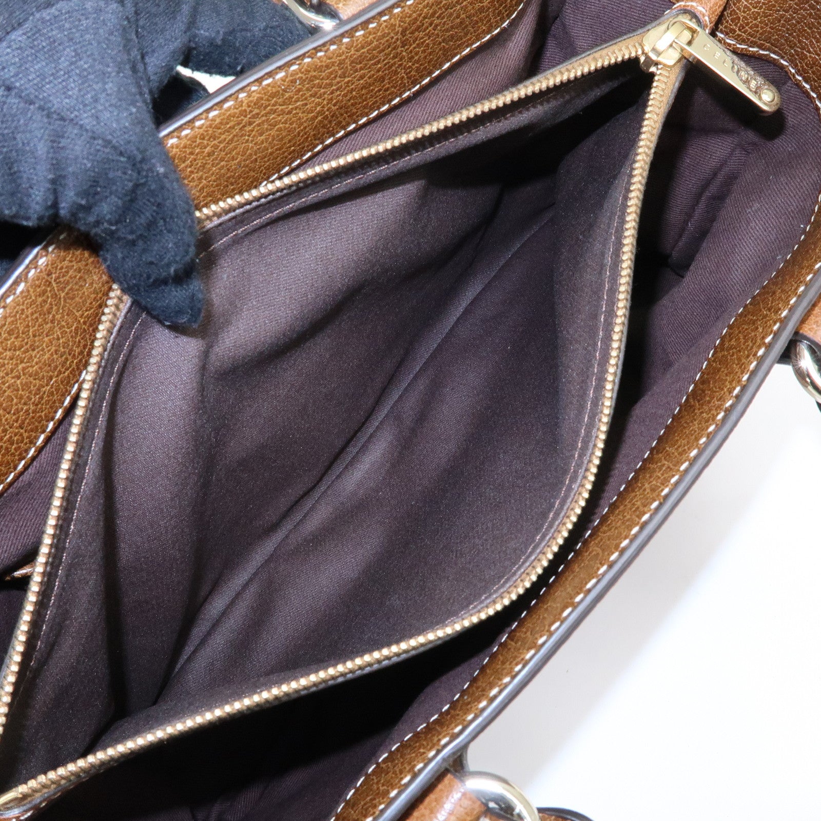 CELINE Boogie Bag Canvas Leather Hand Bag Tote Bag Brown