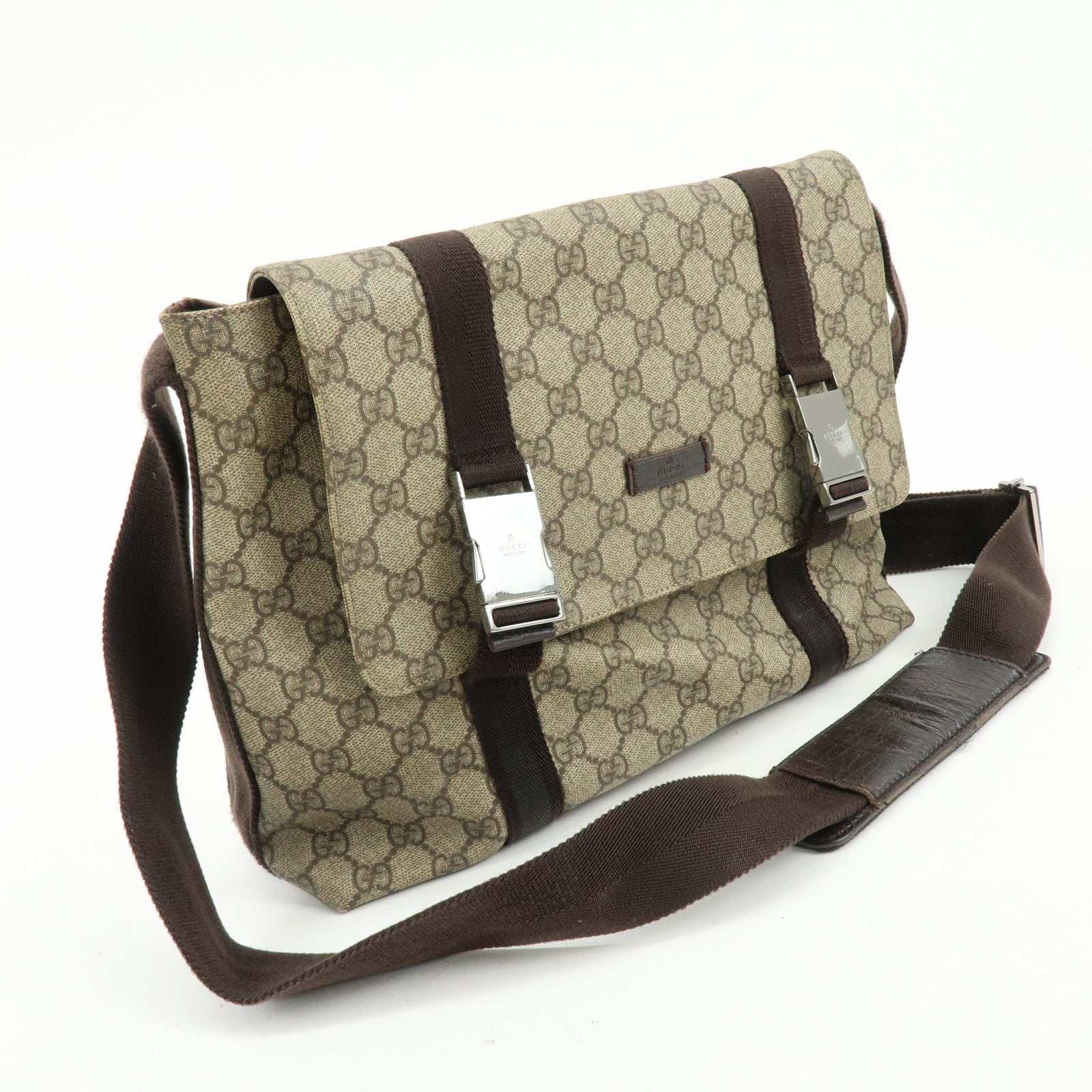 GUCCI GG Supreme Canvas Shoulder Crossbody Bag Beige Brown 122373