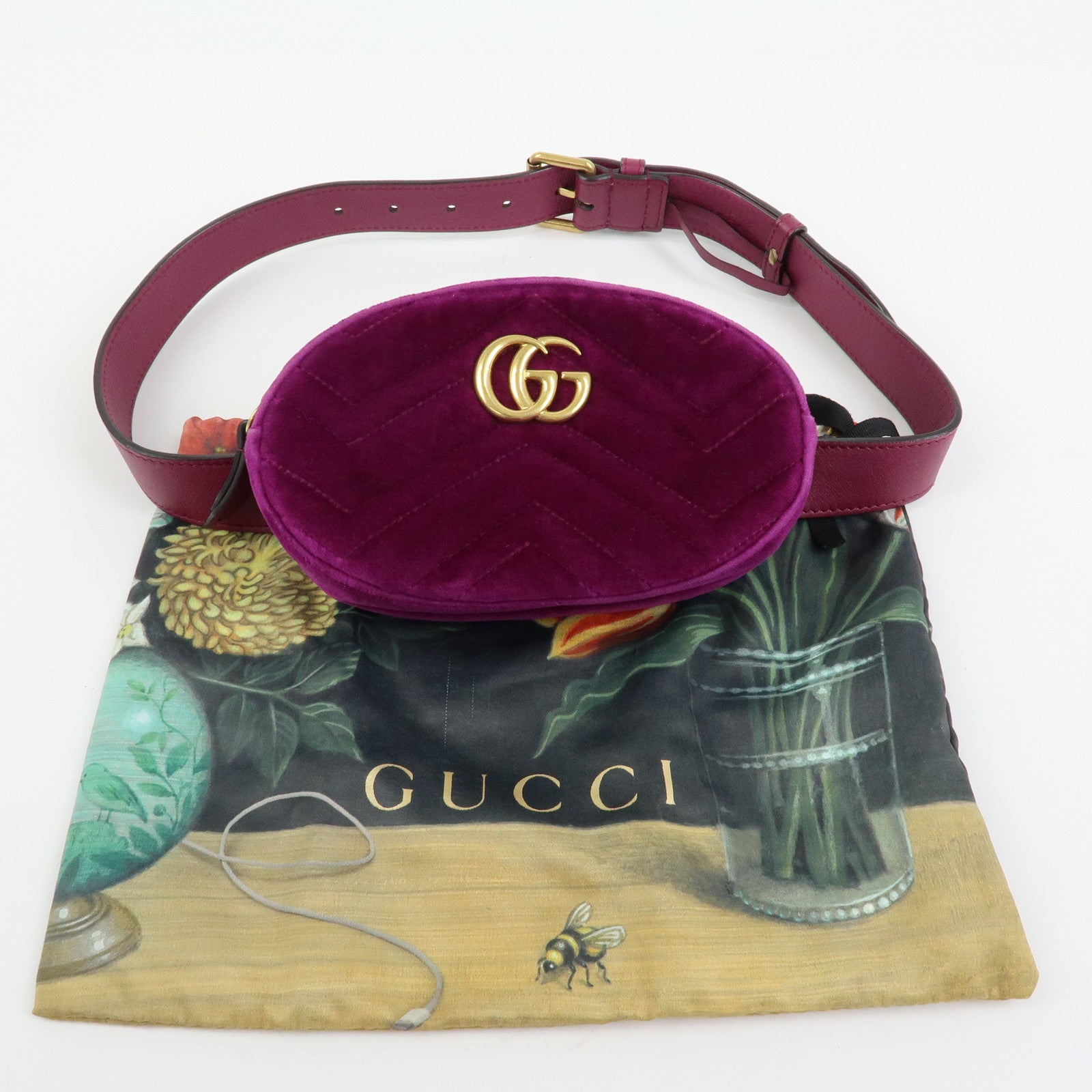 GUCCI GG Marmont Double G Velvet Leather Waist Pouch Body Bag 476434