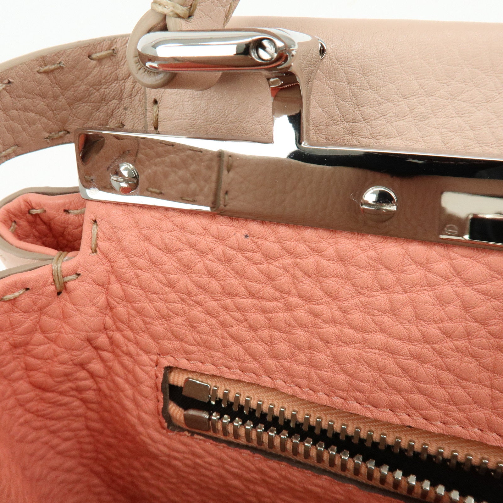 FENDI Peekaboo Calf Leather 2Way Shoulder Hand Bag Pink 8BN226