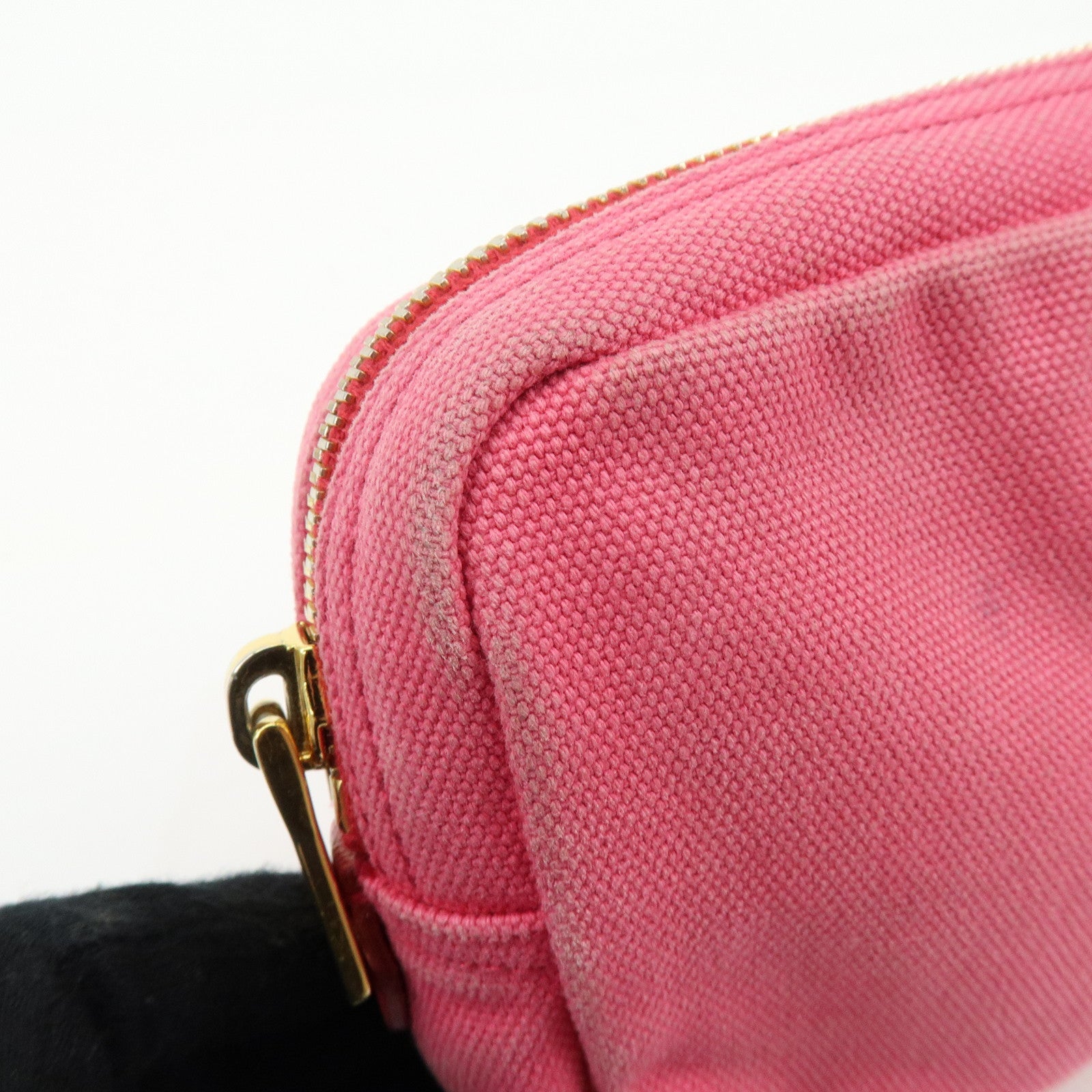 PRADA Triangle Logo Canvas Leather Pouch Cosmetic Pouch Pink