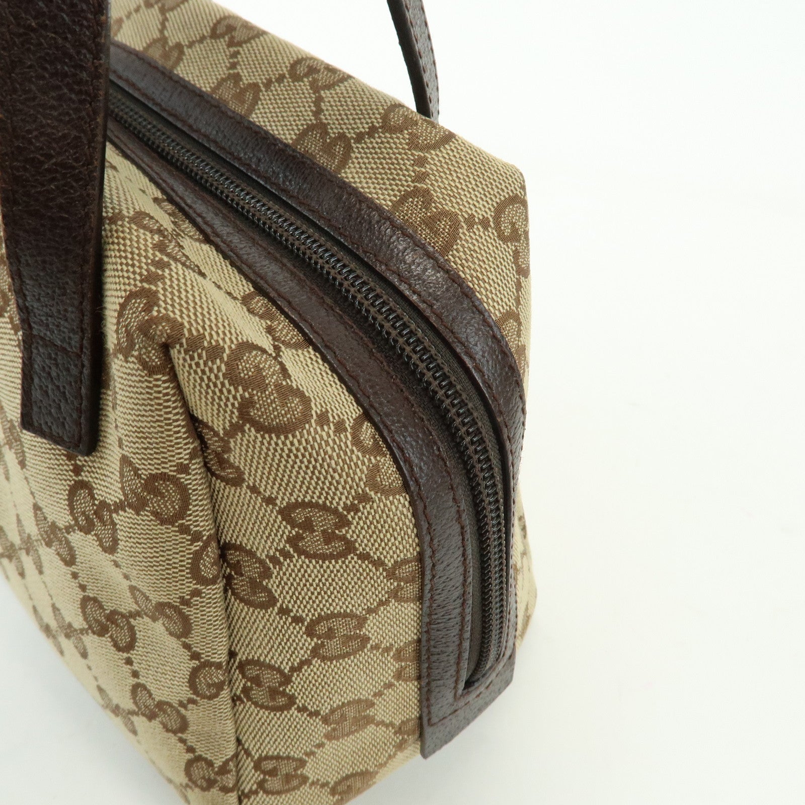 GUCCI GG Canvas Leather Hand Bag Mini Boston Bag Beige Brown 124542