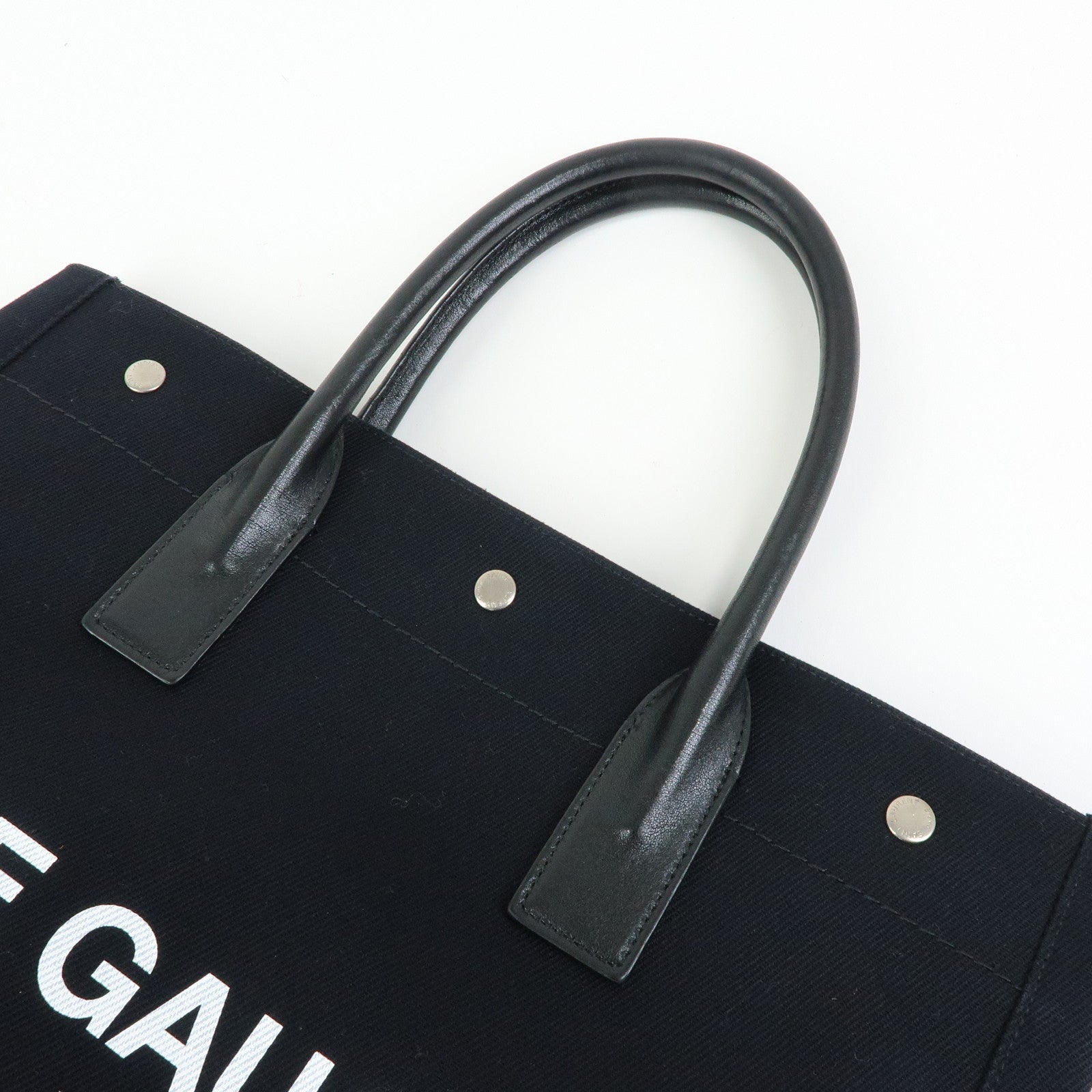 SAINT LAURENT PARIS Rive Gauche Canvas Leather Tote Bag Black 632539