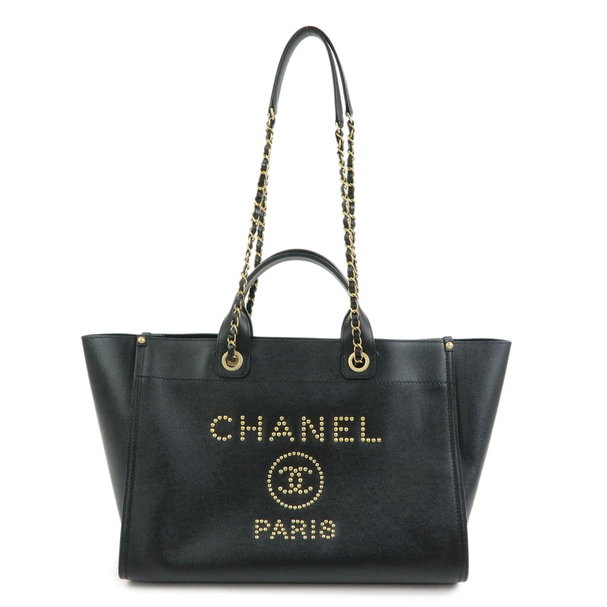 CHANEL Deauville GM Caviarskin 2Way Tote Bag Shoulder Bag Black A66941