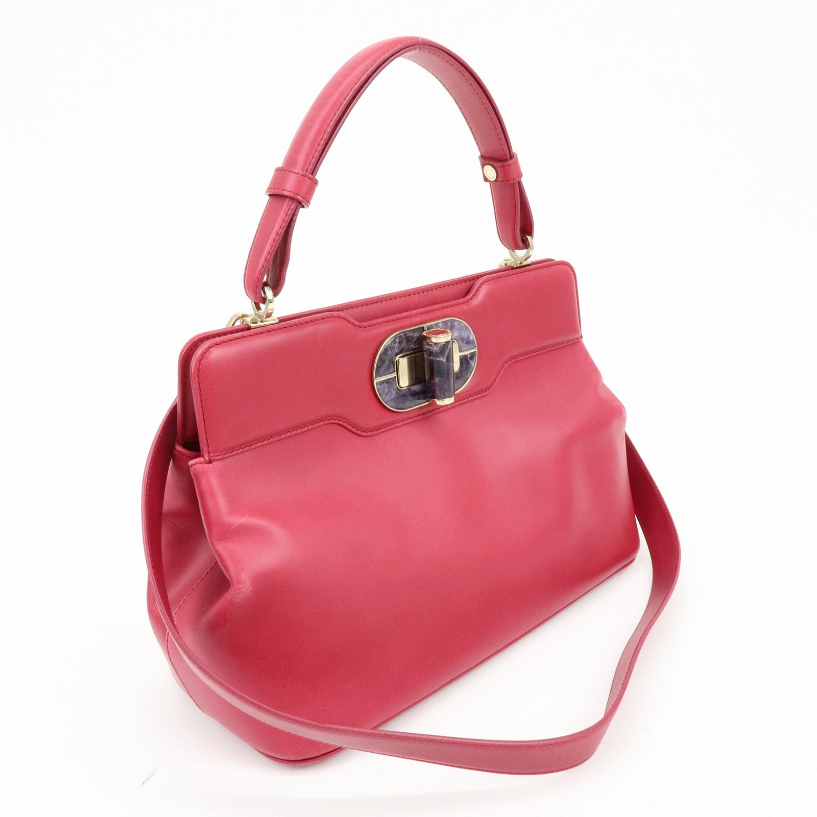 BVLGARI Isabella Rossellini Leather 2Way Bag Hand Bag Magenta