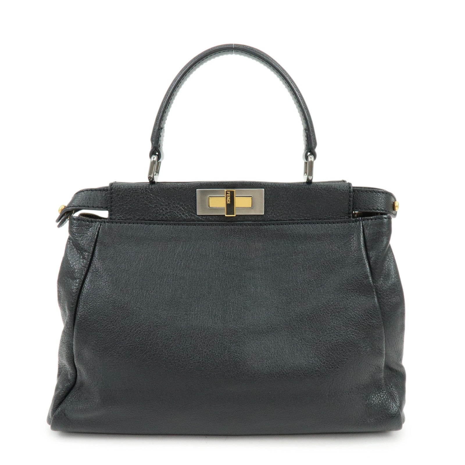 FENDI Peekaboo Leather 2Way Shoulder Bag Hand Bag Black 8BN226