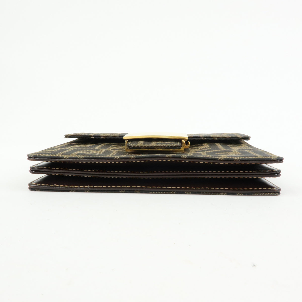 FENDI ZUCCA Jacquard Canvas Leather Shoulder Bag Brown Black