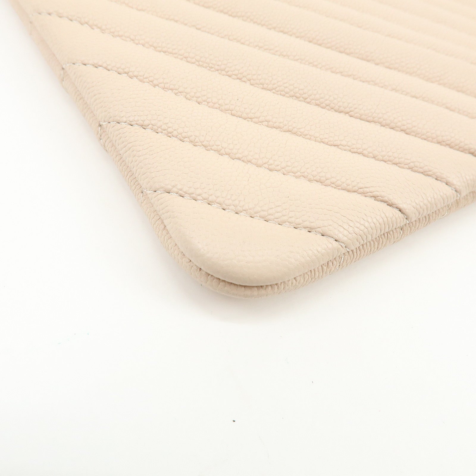 CHANEL COCO Mark Shevron V Stitch Caviarskin Clutch Bag Beige A69251