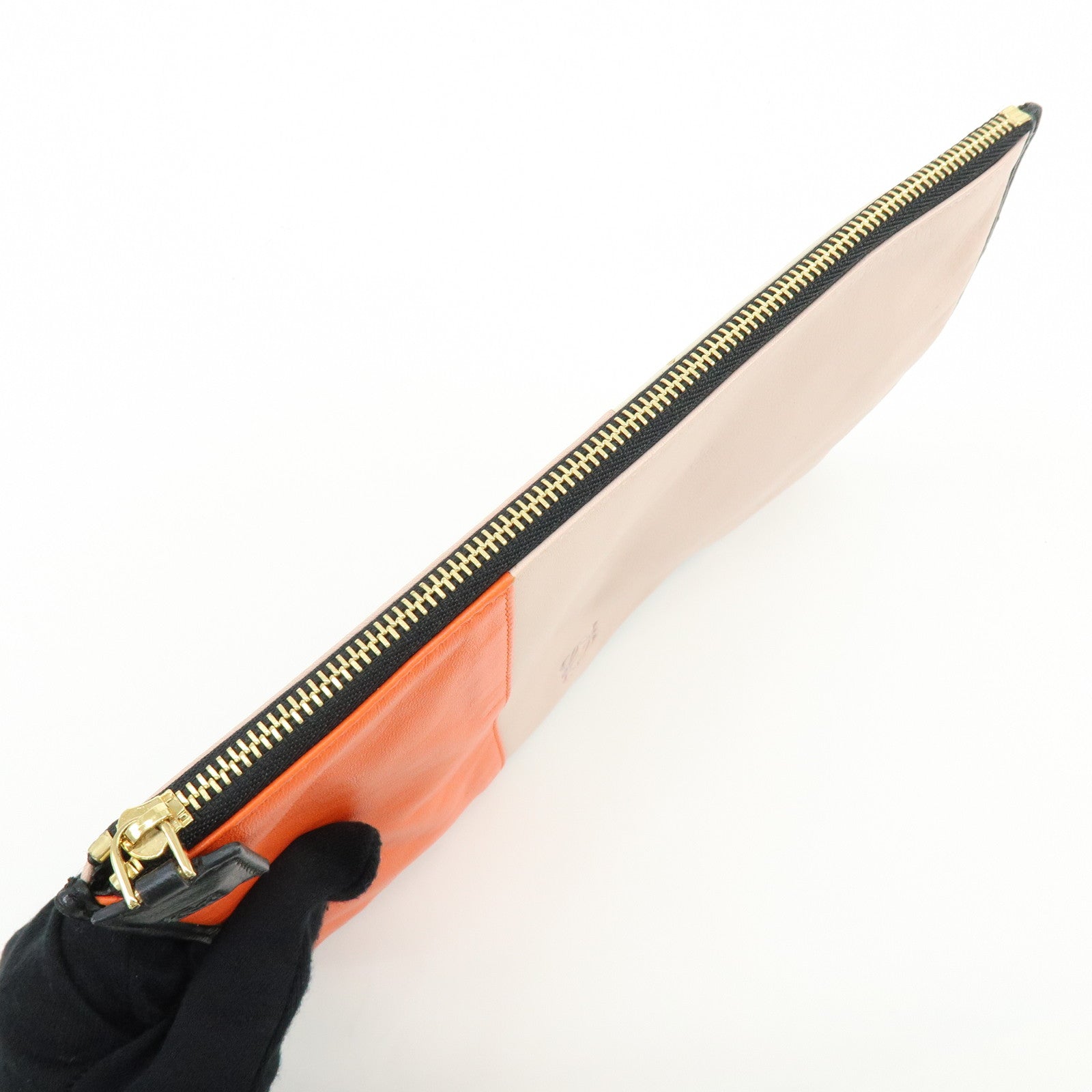 LOEWE Anagram Nappa Leather Clutch Bag Flat Pouch Pink Orange