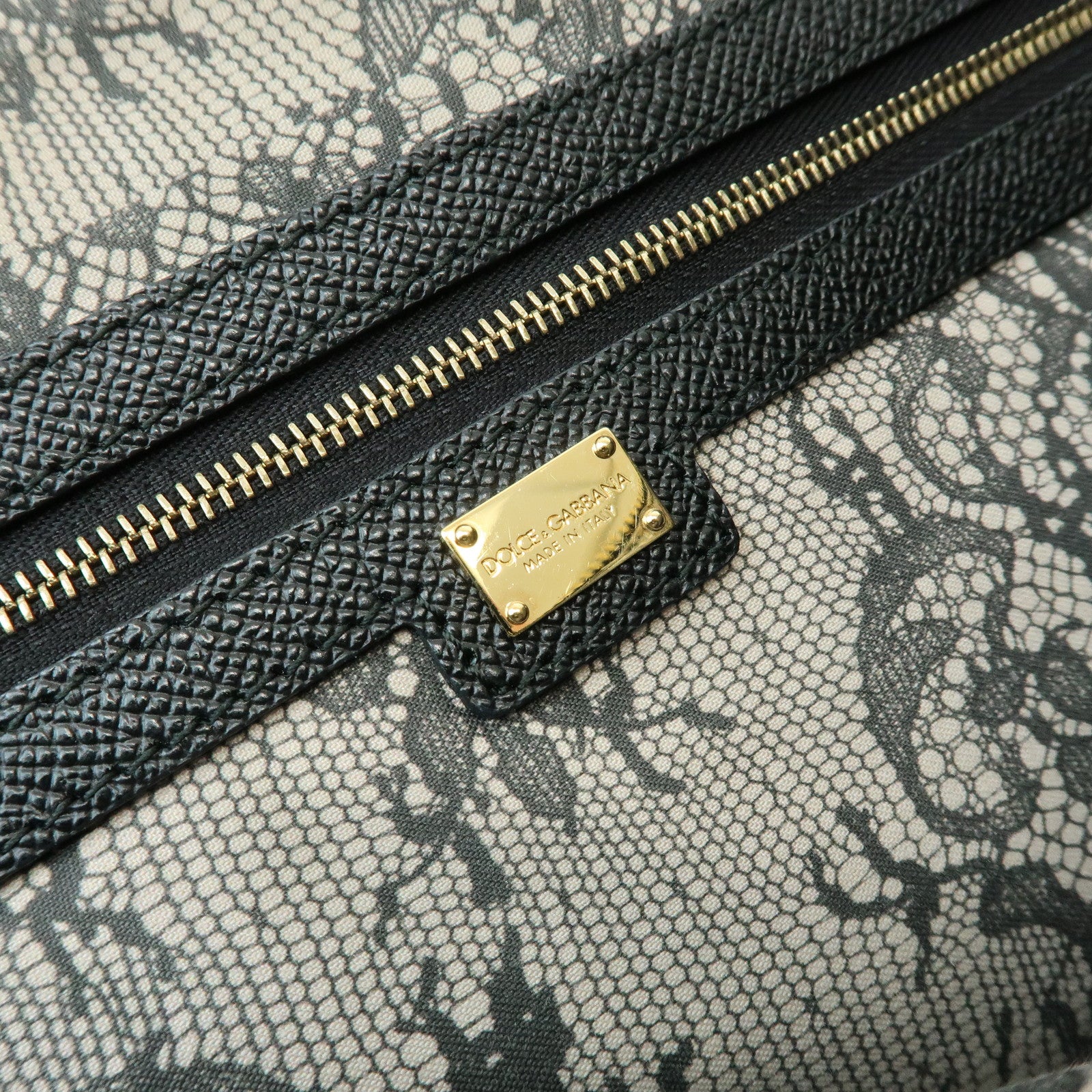 Dolce & Gabbana PVC Leather Tote Bag Shoulder Bag Lace Print Ivory