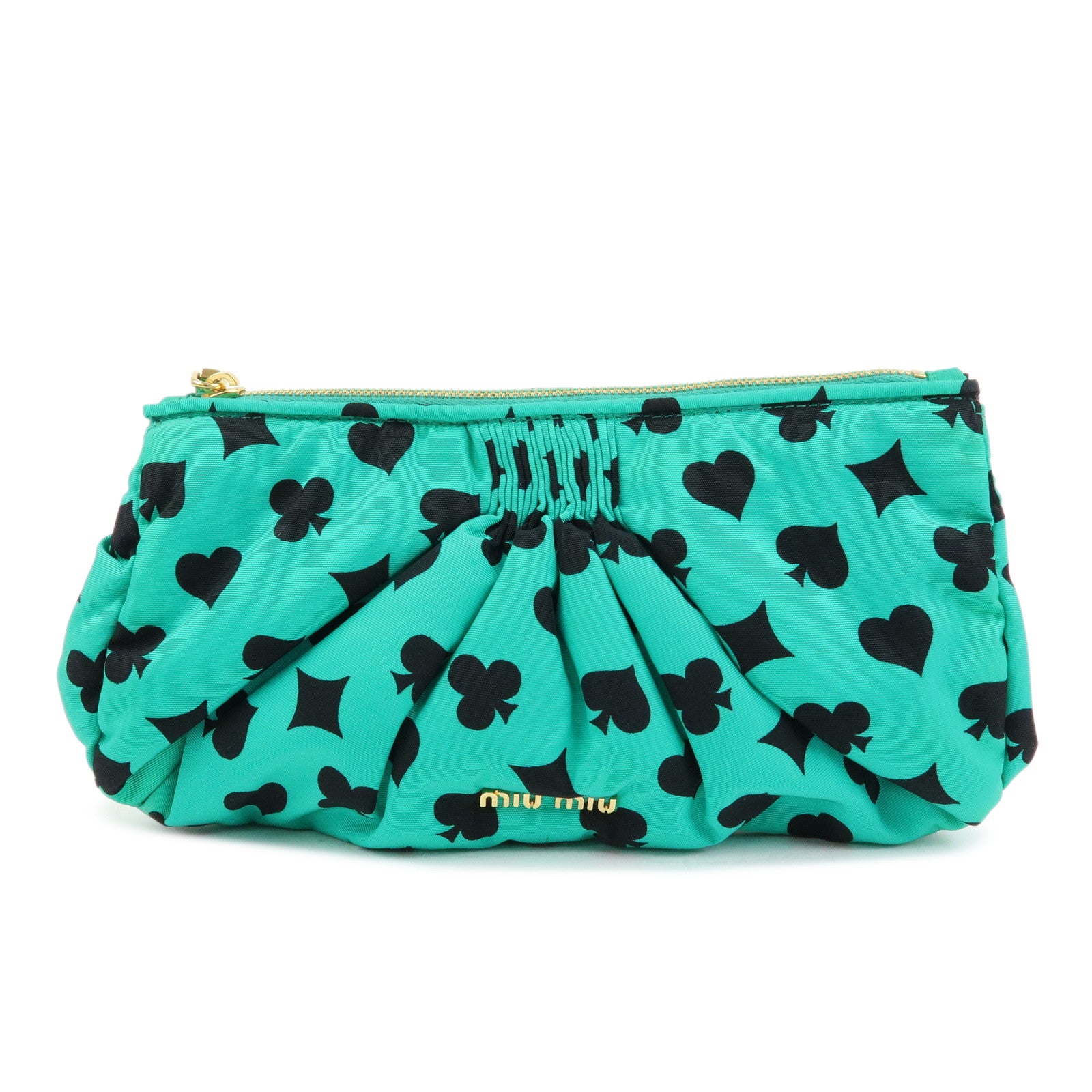 MIU MIU Nylon Playing Card Print Clutch Bag Cosmetic Pouch Green