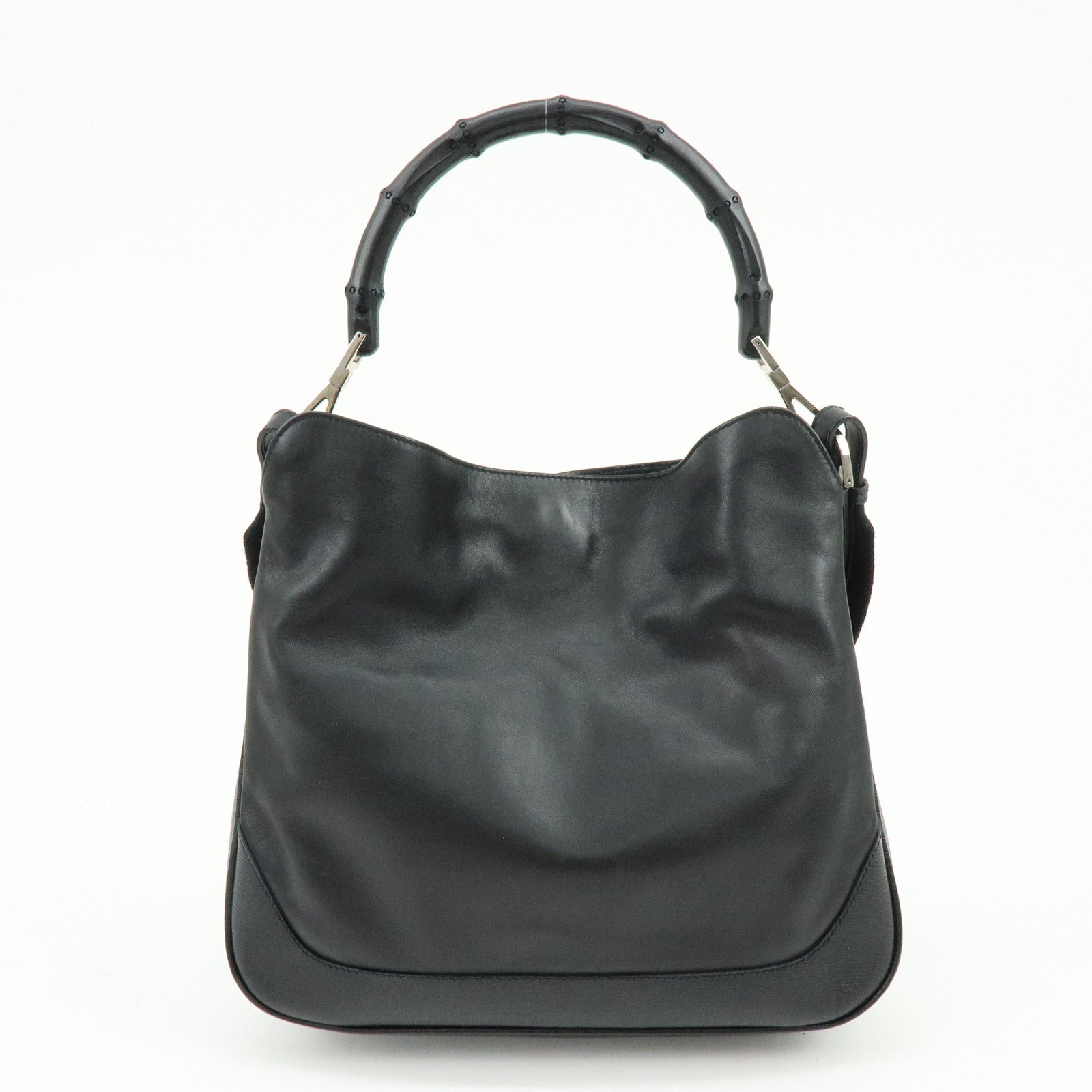 GUCCI Bamboo Leather 2Way Bag Shoulder Bag Hand Bag Black 002058