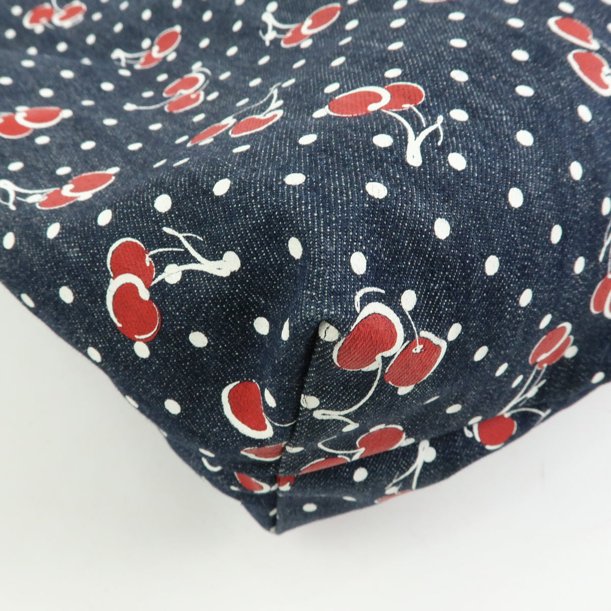 MIU MIU Denim 2Way Bag Tote Shoulder Bag Dots Cherry Print Blue 5BG108