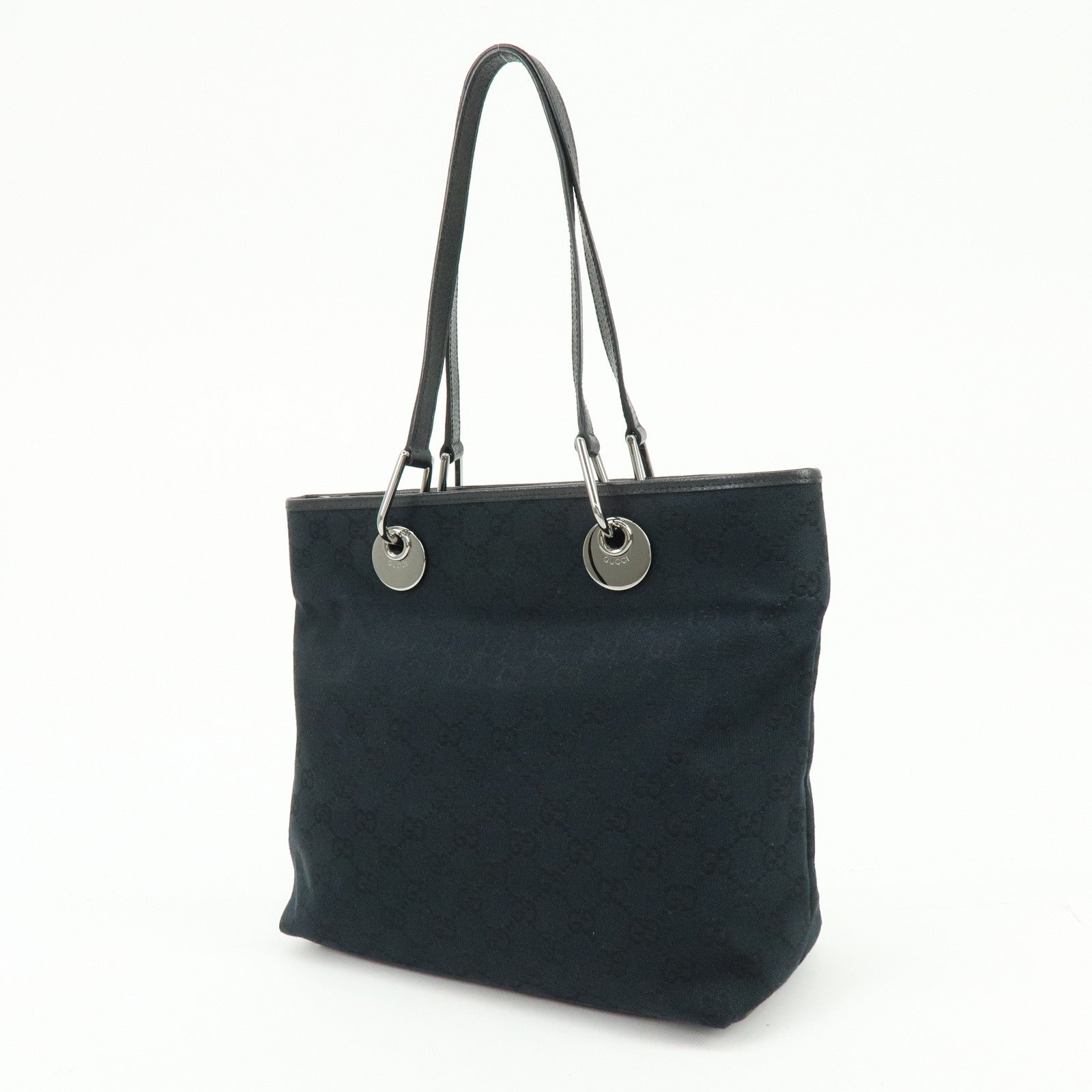 GUCCI GG Canvas Leather Tote Bag Shoulder Bag Black 139552