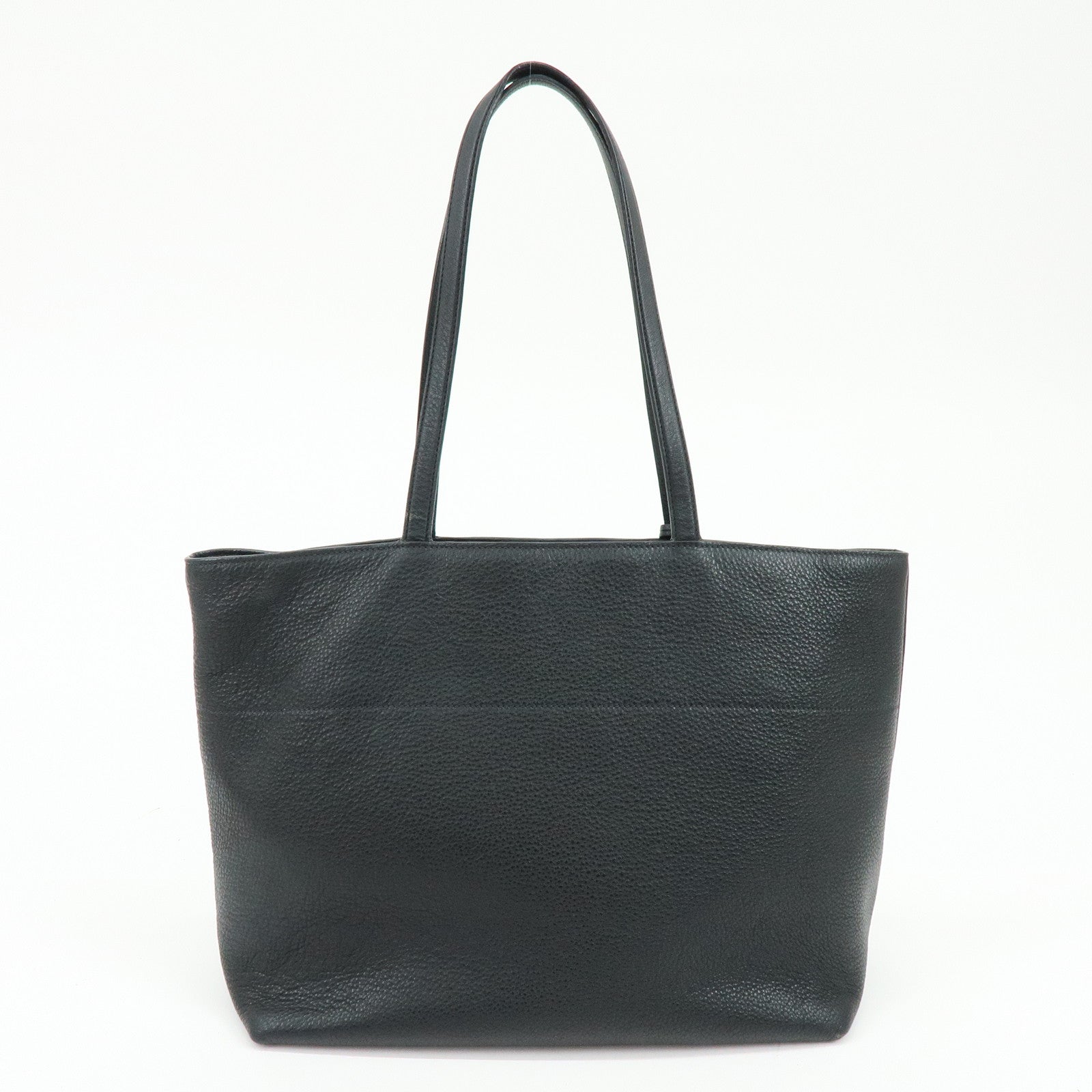 PRADA Logo Calf Leather Tote Bag Shoulder Bag Black