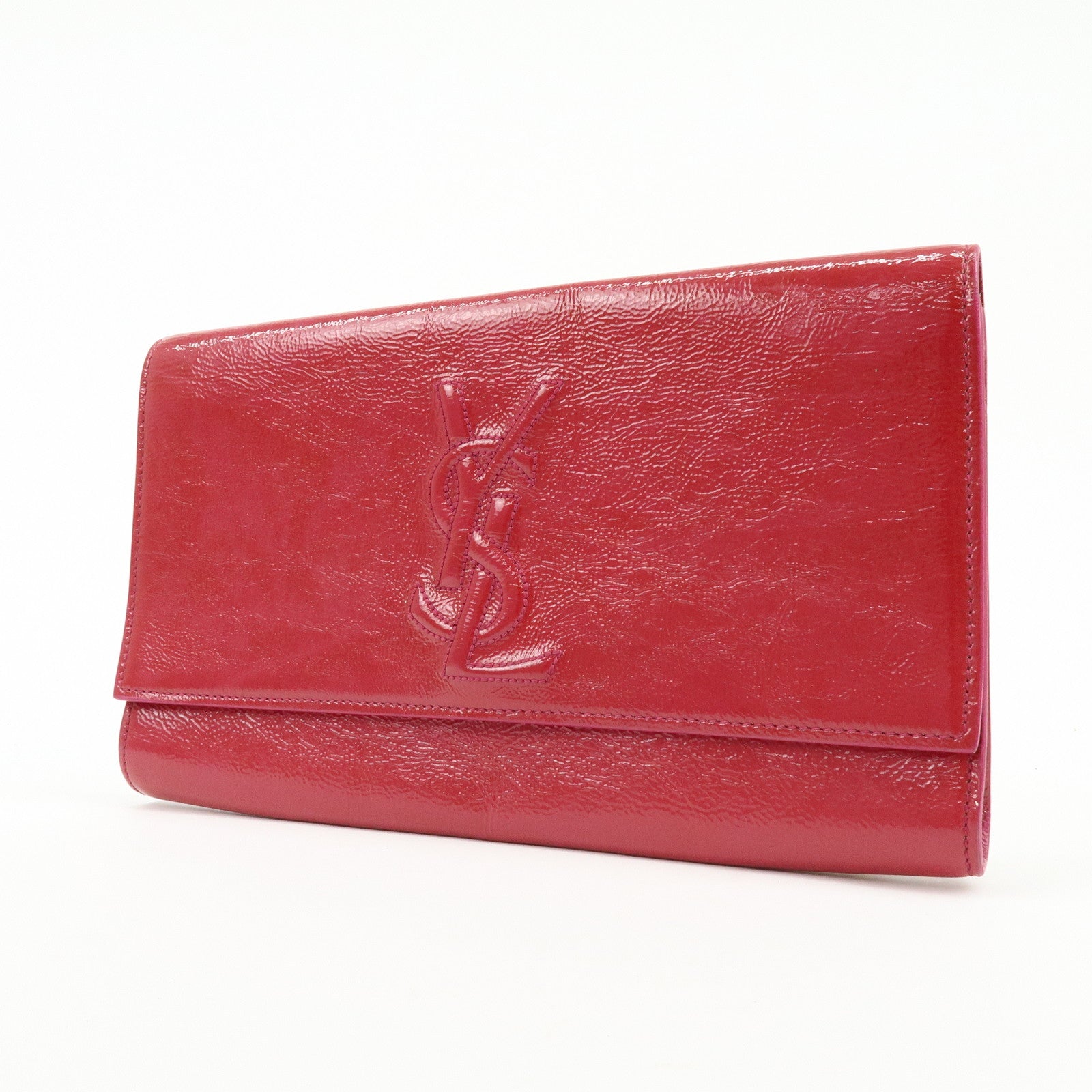 SAINT LAURENT PARIS Cassandra Patent Leather Clutch Bag Pink 203855