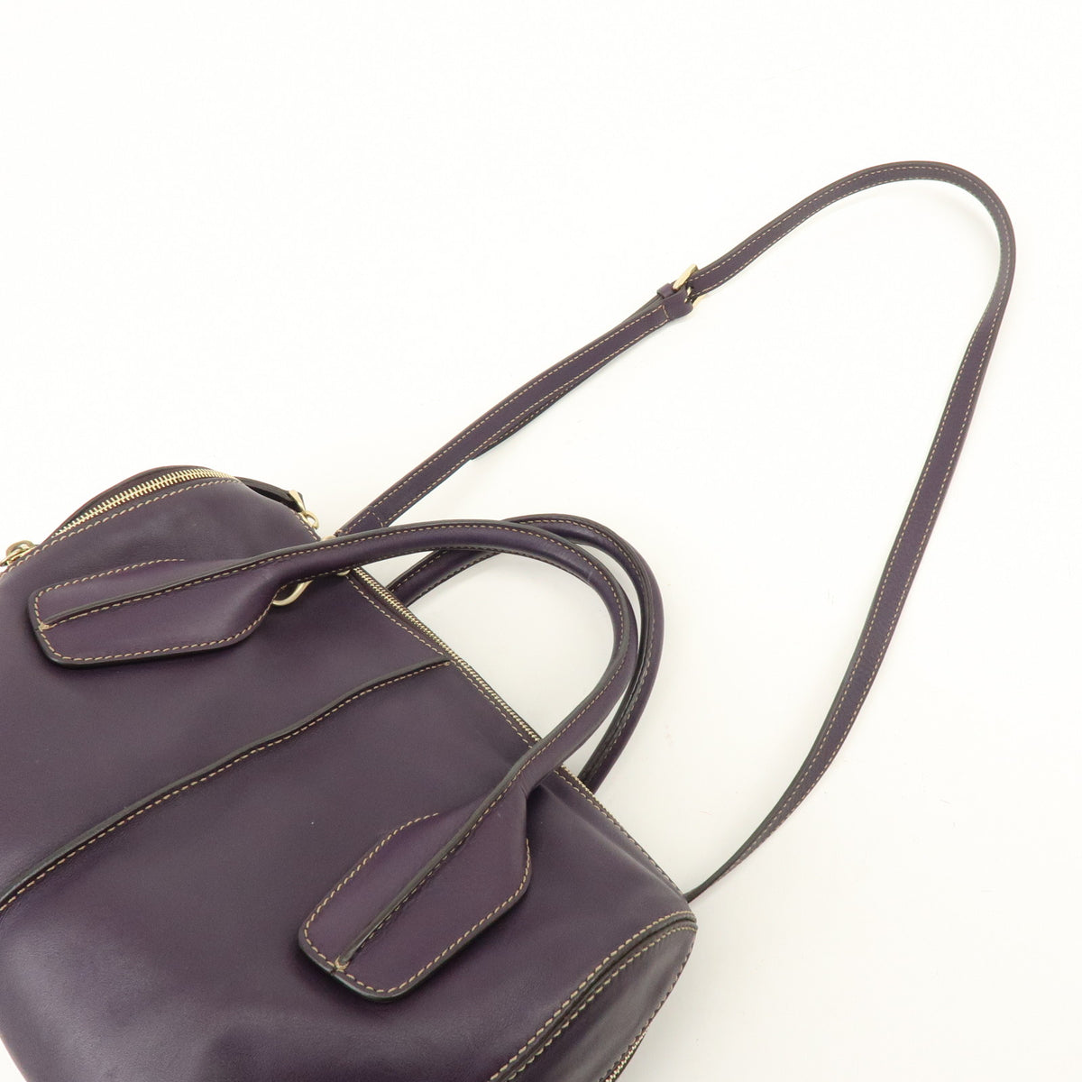 TOD'S Logo Leather 2Way Bag Shoulder Bag Purple