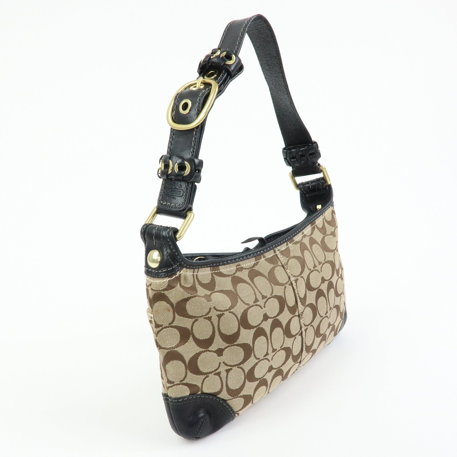 COACH Singnature Canvas Leather Shoulder Bag Hand Bag Beige Black Brown