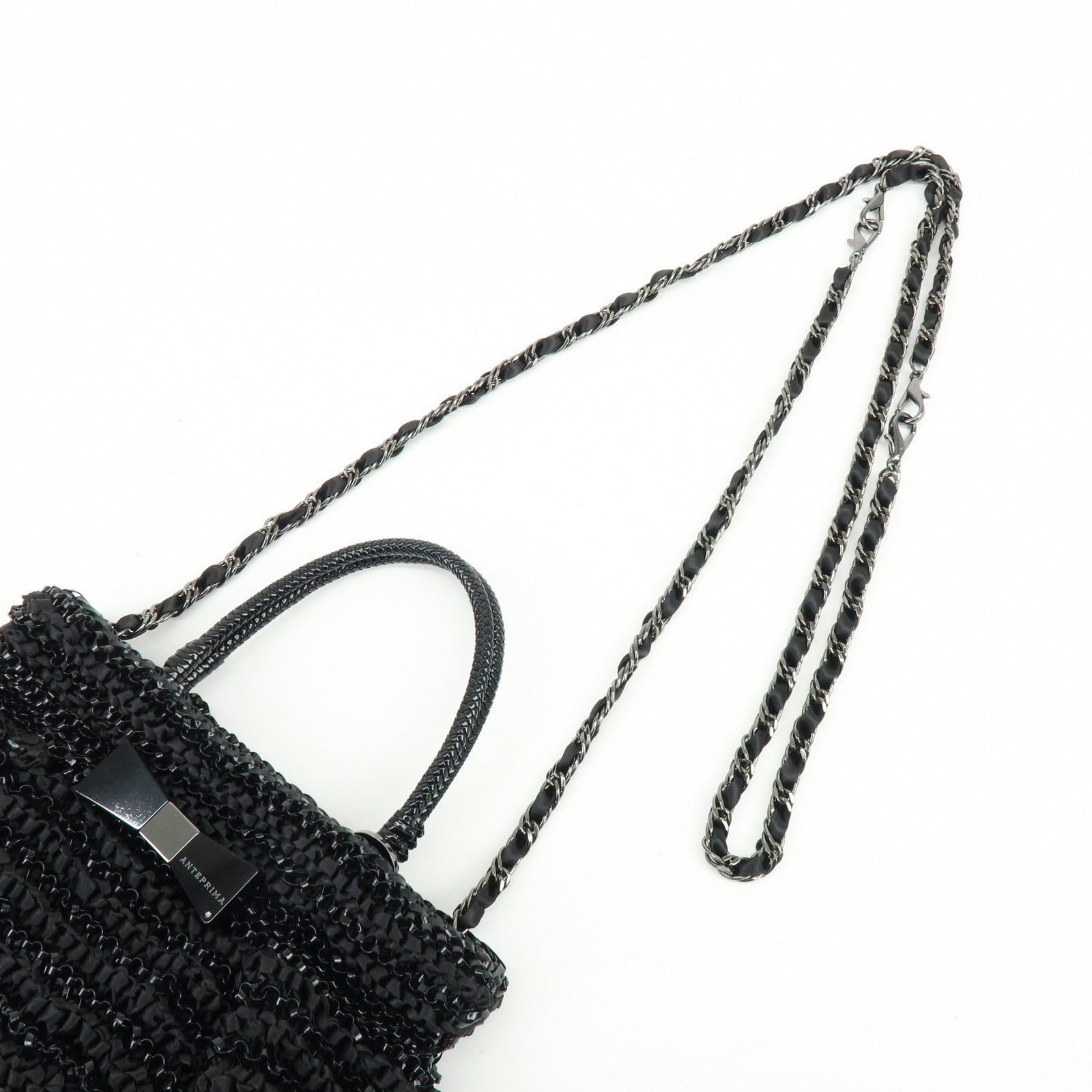 ANTEPRIMA Wire Bag PVC Satin 2Way Bag Hand Shoulder Bag Black
