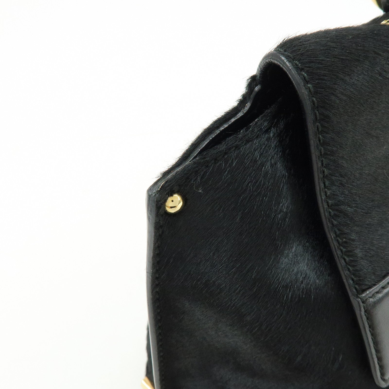 Ferragamo Gancini Unborn Calf Leather 2Way Bag Top Handle Bag Black