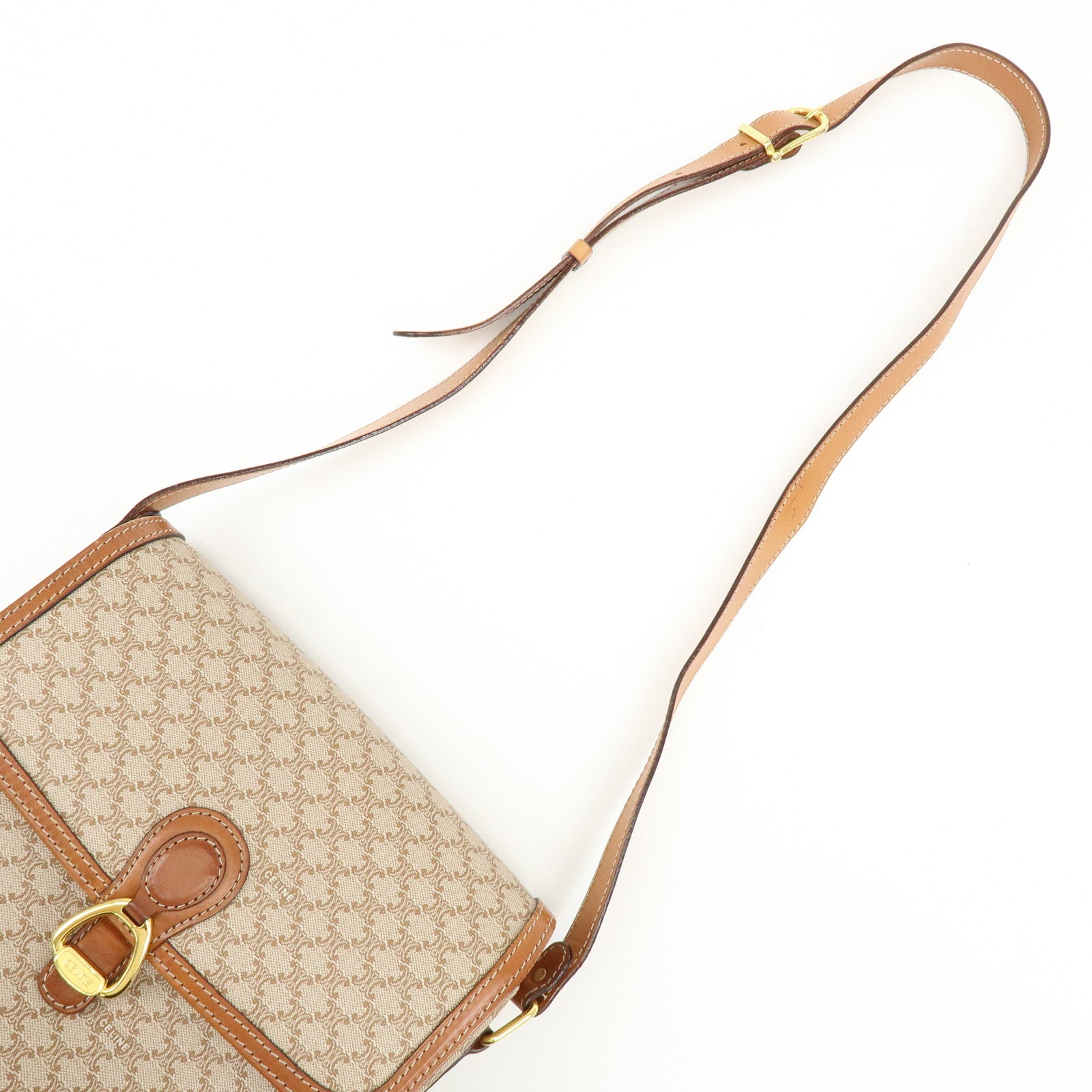 CELINE Macadam PVC Leather Shoulder Bag Crossbody Bag Brown Beige