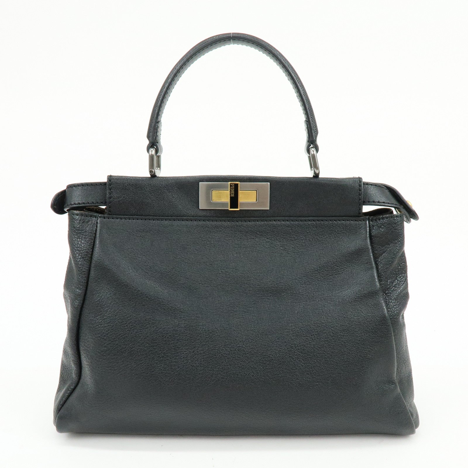 FENDI Peekaboo Leather 2Way Shoulder Bag Hand Bag Black 8BN226