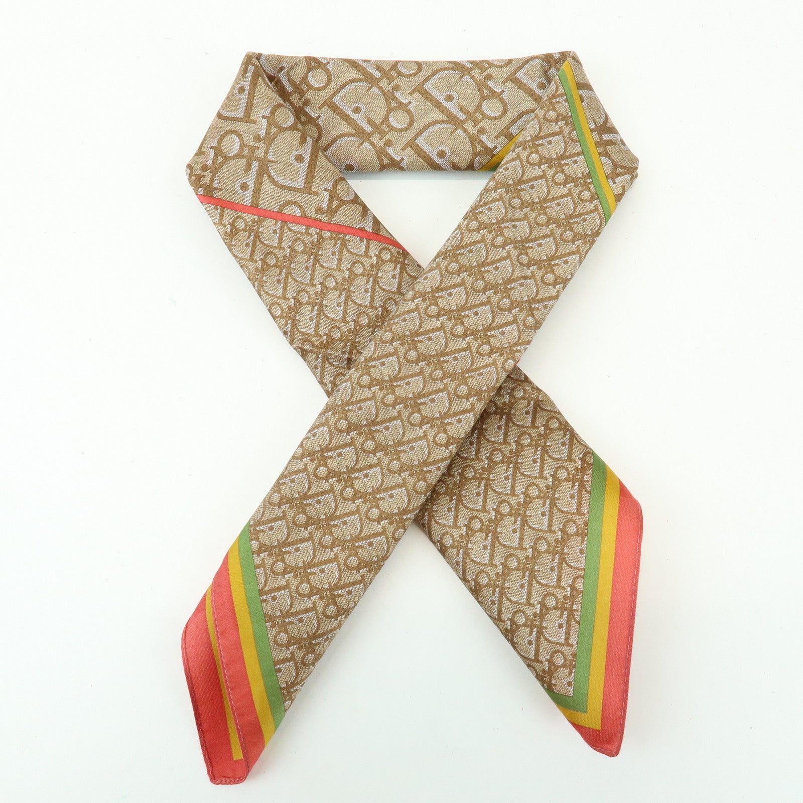 Christian Dior Rasta Trotter Logo Silk Cotton Scarf Beige Red