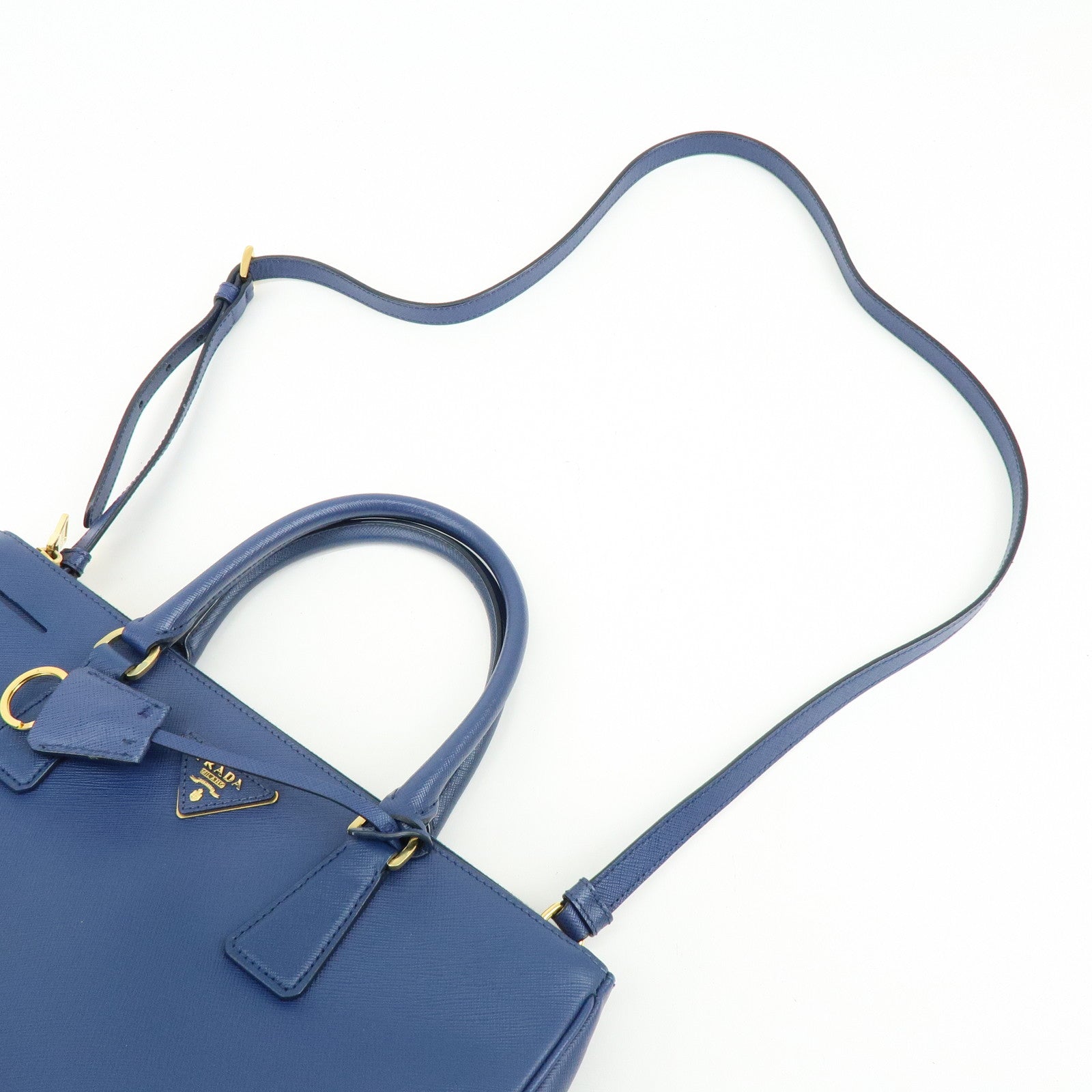 PRADA Galleria Triangle Log Saffiano Leather 2Way Hand Bag Blue BN2274