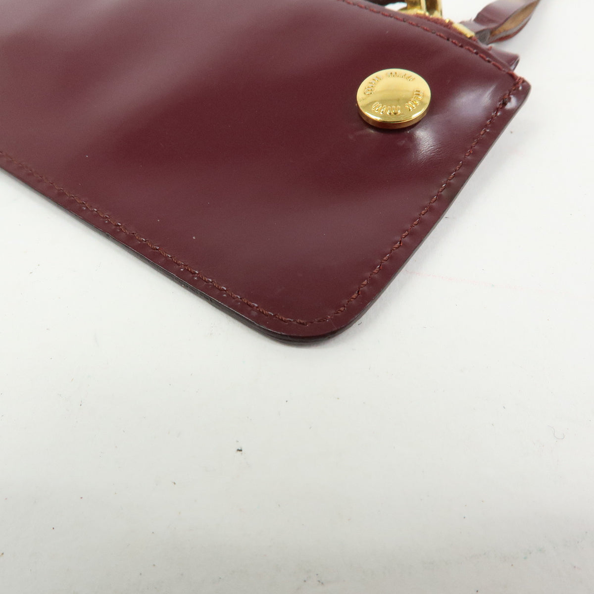 MIU MIU Leather Coin Case Key Ring Pouch Purse Bordeaux Wine Red