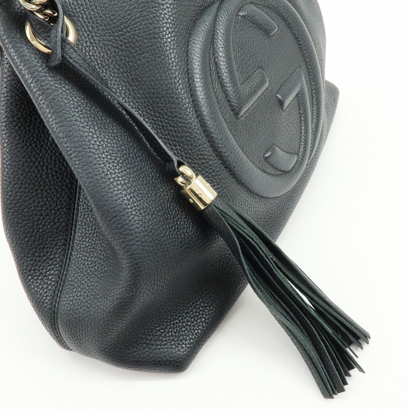 GUCCI SOHO Interlocking G Leather Chain Shoulder Bag Black 536196