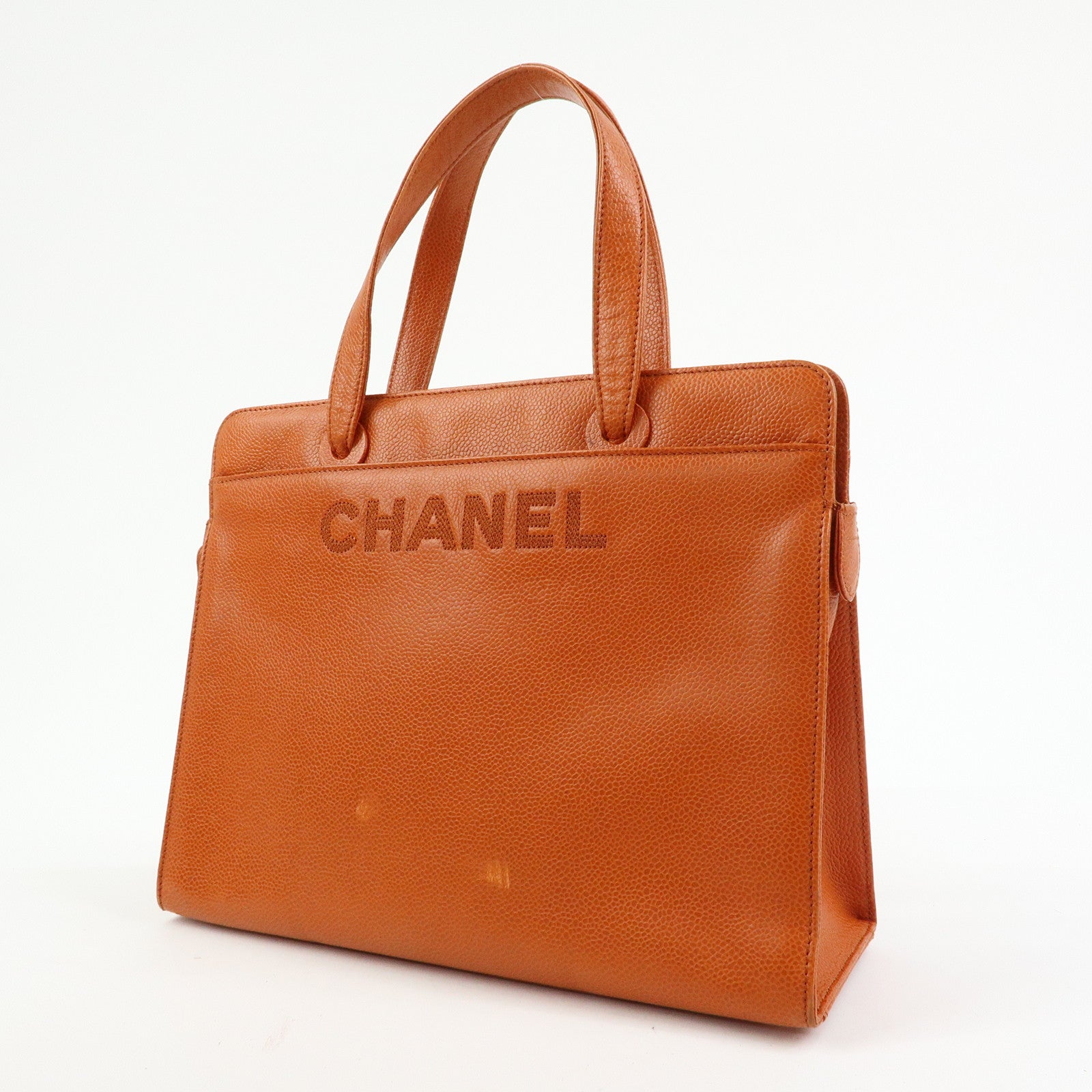 CHANEL Caviarskin Tote Bag Hand Bag Orange