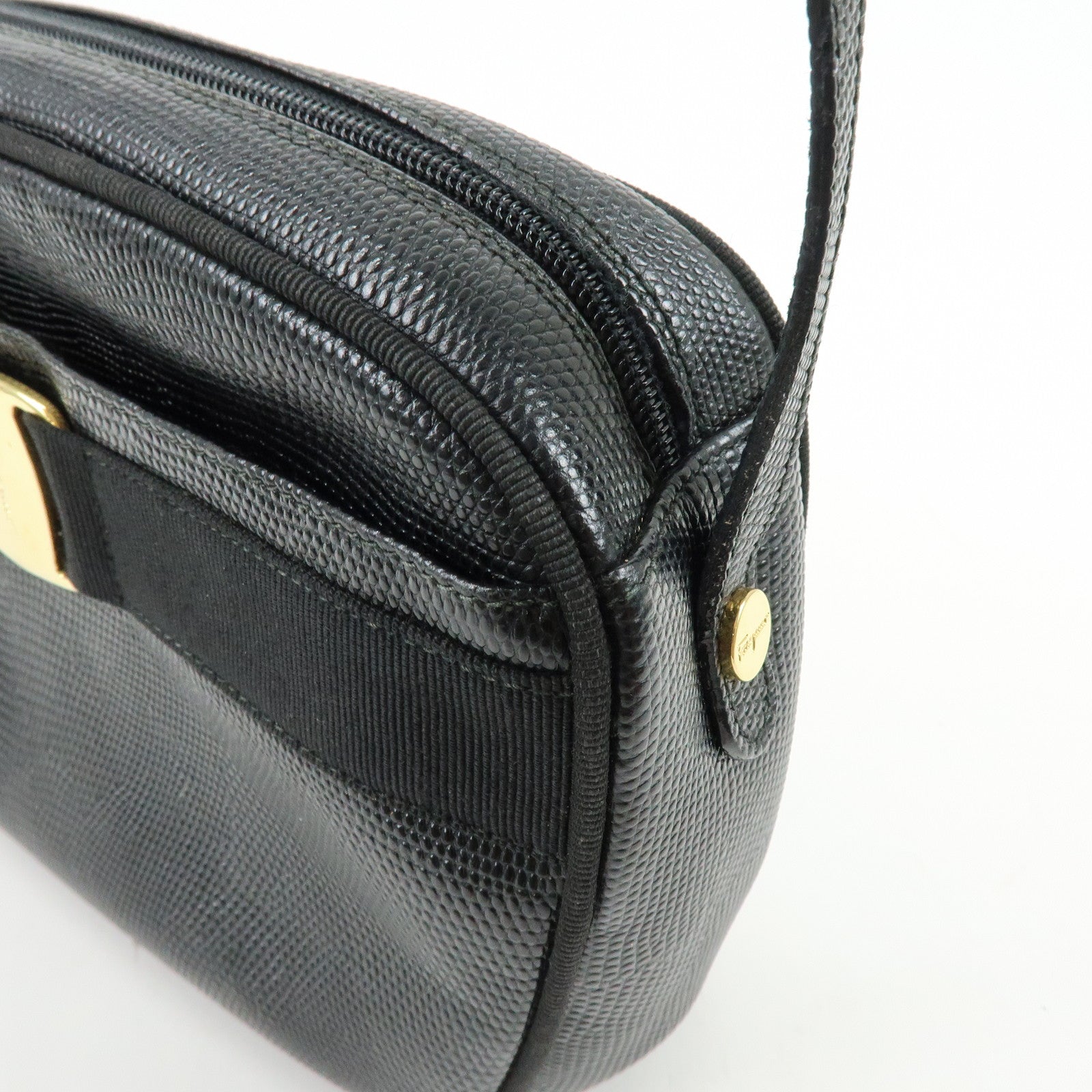 Ferragamo Vara Embossed Leather Shoulder Crossbody Bag Black