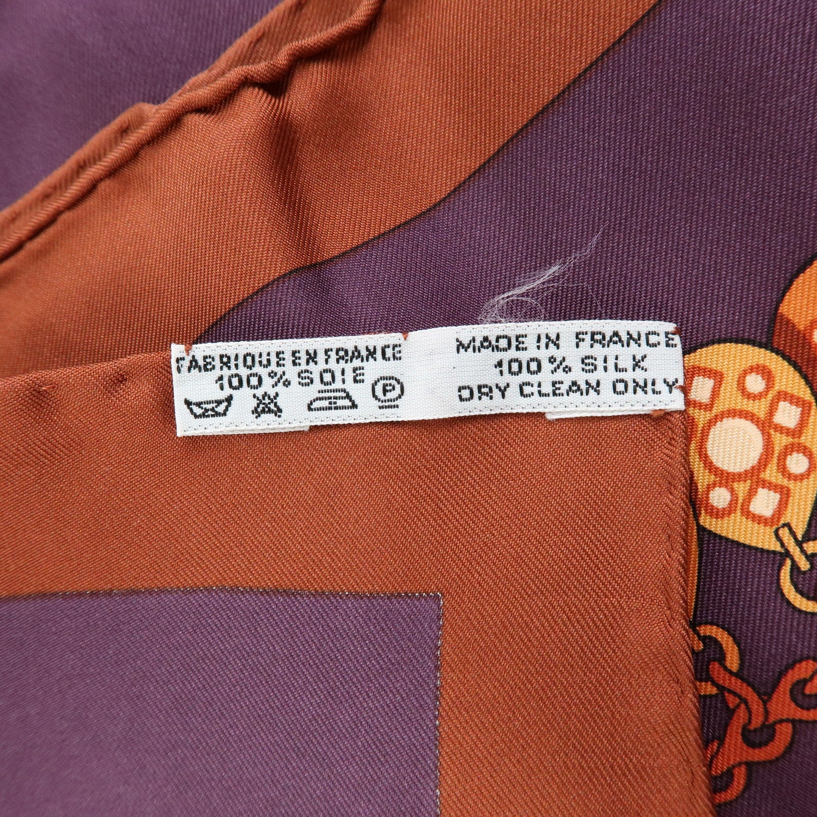 HERMES Carre 90 Silk 100% Scarf KOSMIMA Jewelry Brown Mustard Purple