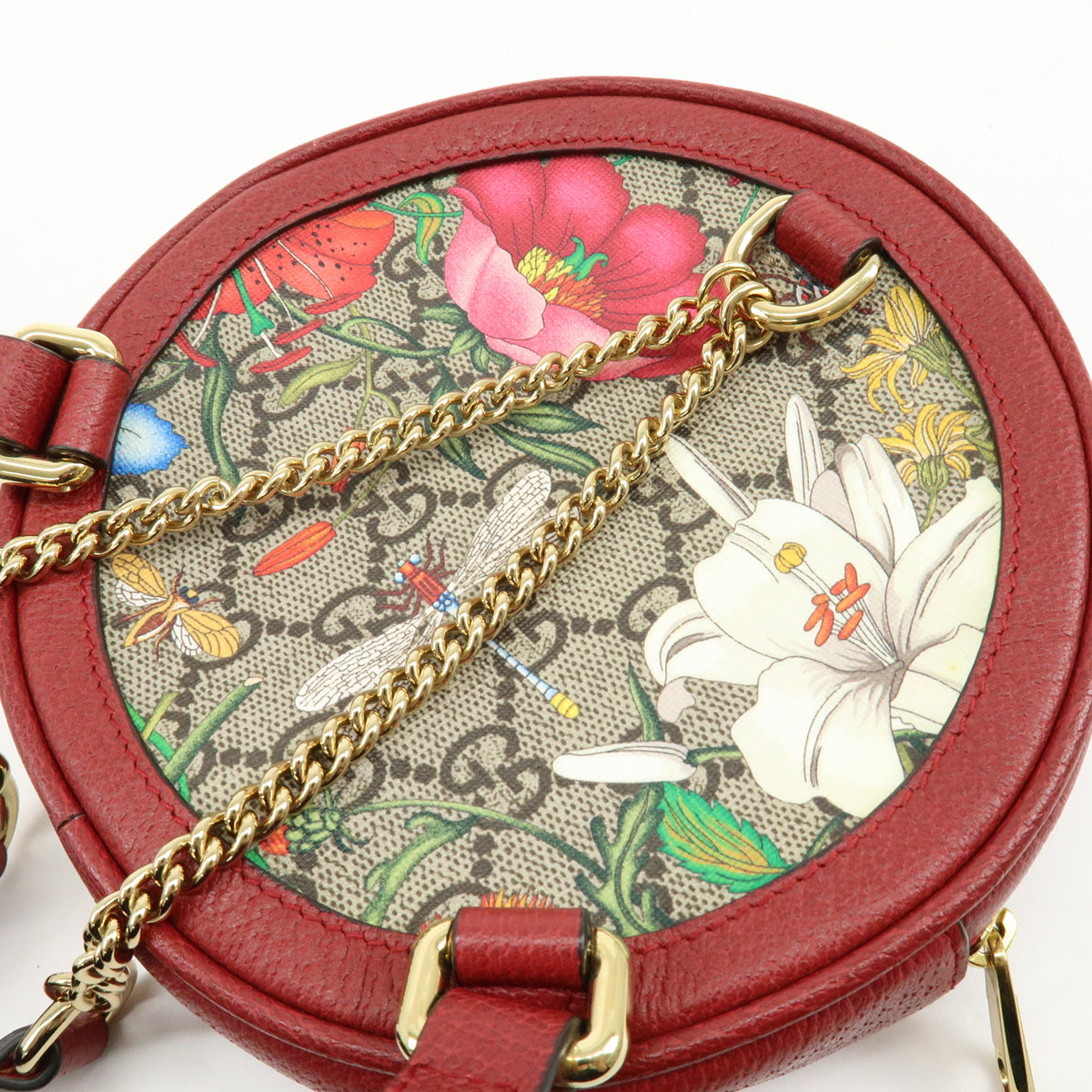 GUCCI Ophidia Sherry Flora GG Supreme Leather Backpack Red Beige 598661