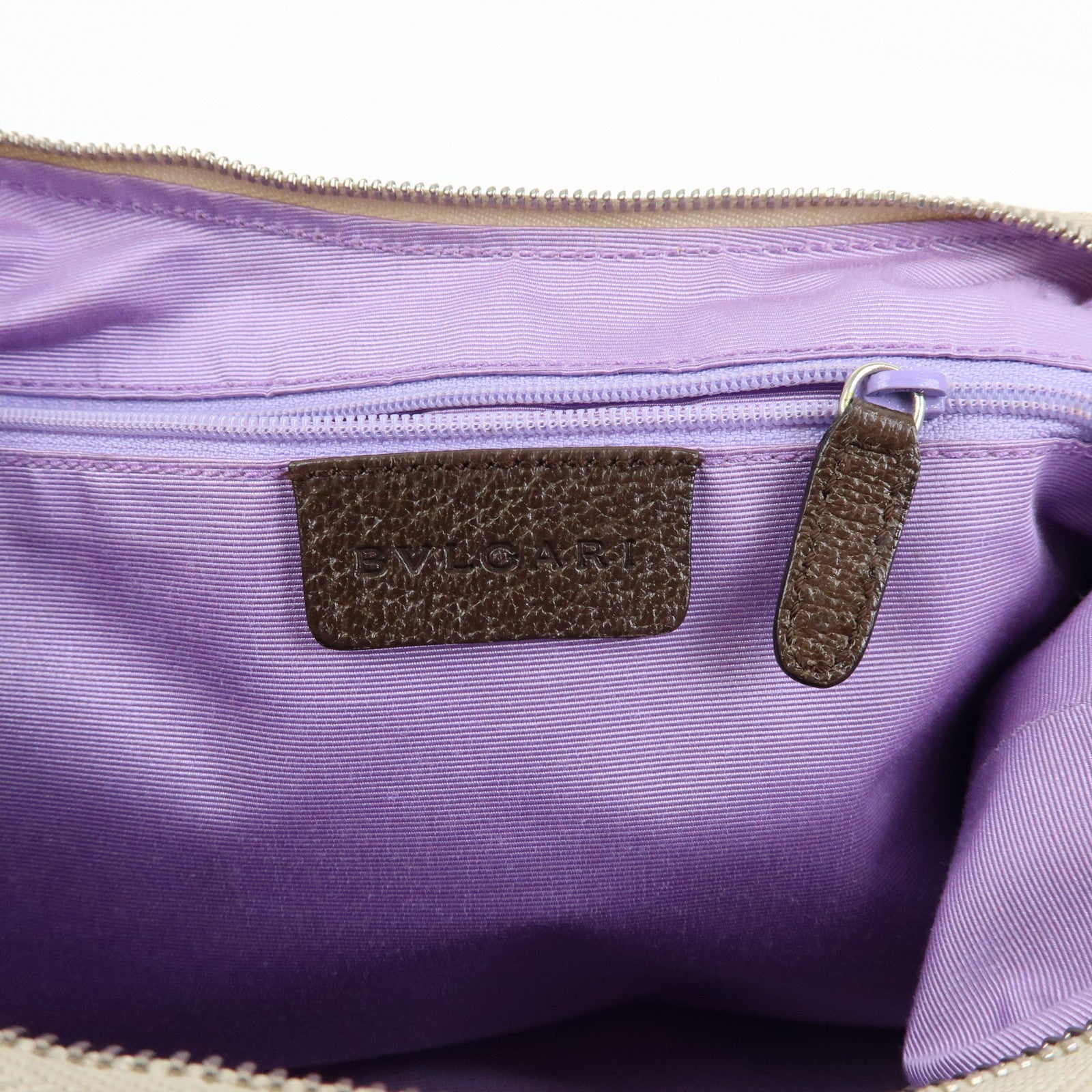 BVLGARI Logo Mania Canvas Shoulder Bag Hand Bag Beige