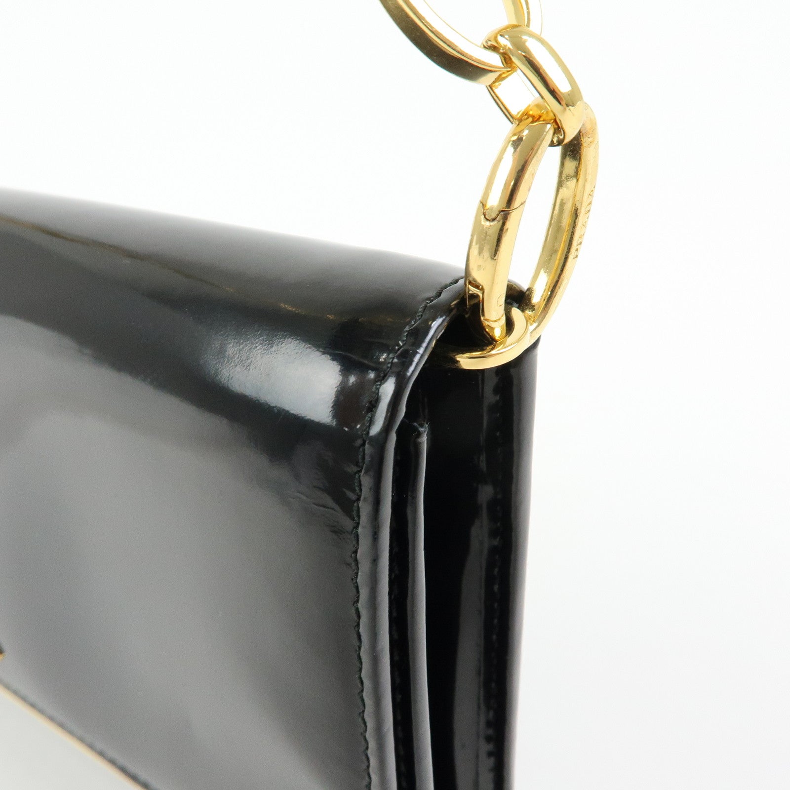 Prada Patent Leather Chain Long Wallet Shoulder Bag Black BT0920