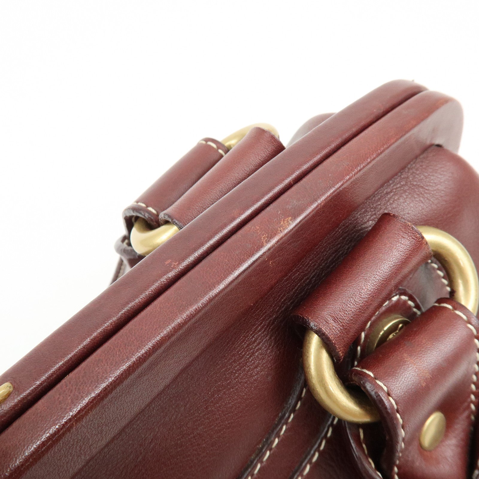 CELINE Boogie Bag Leather Kiss Lock Hand Bag Bordeaux