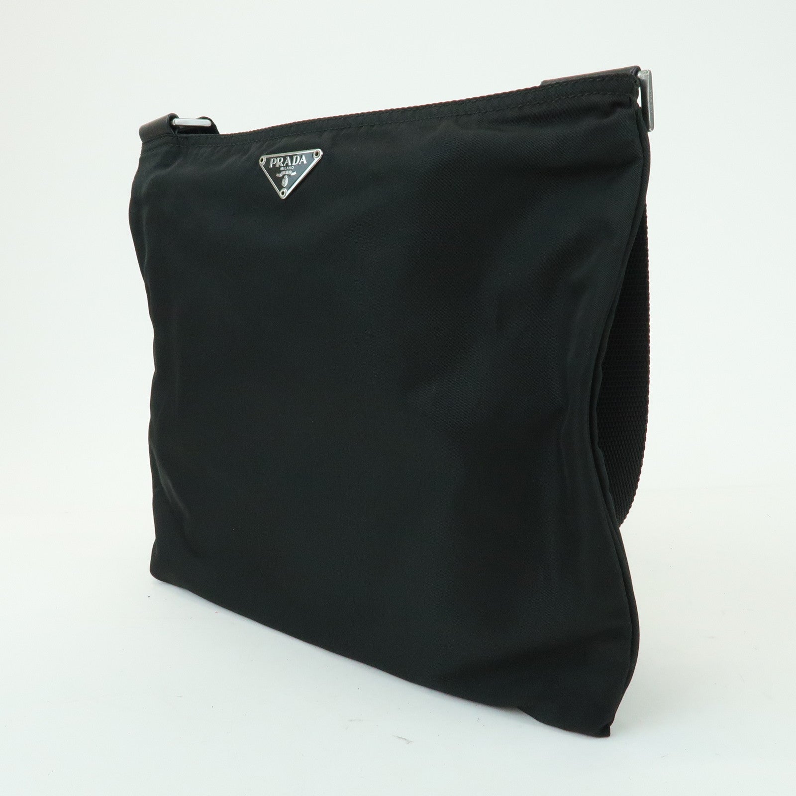 PRADA Triangle Logo Nylon Leather Shoulder Bag Crossbody Bag Black