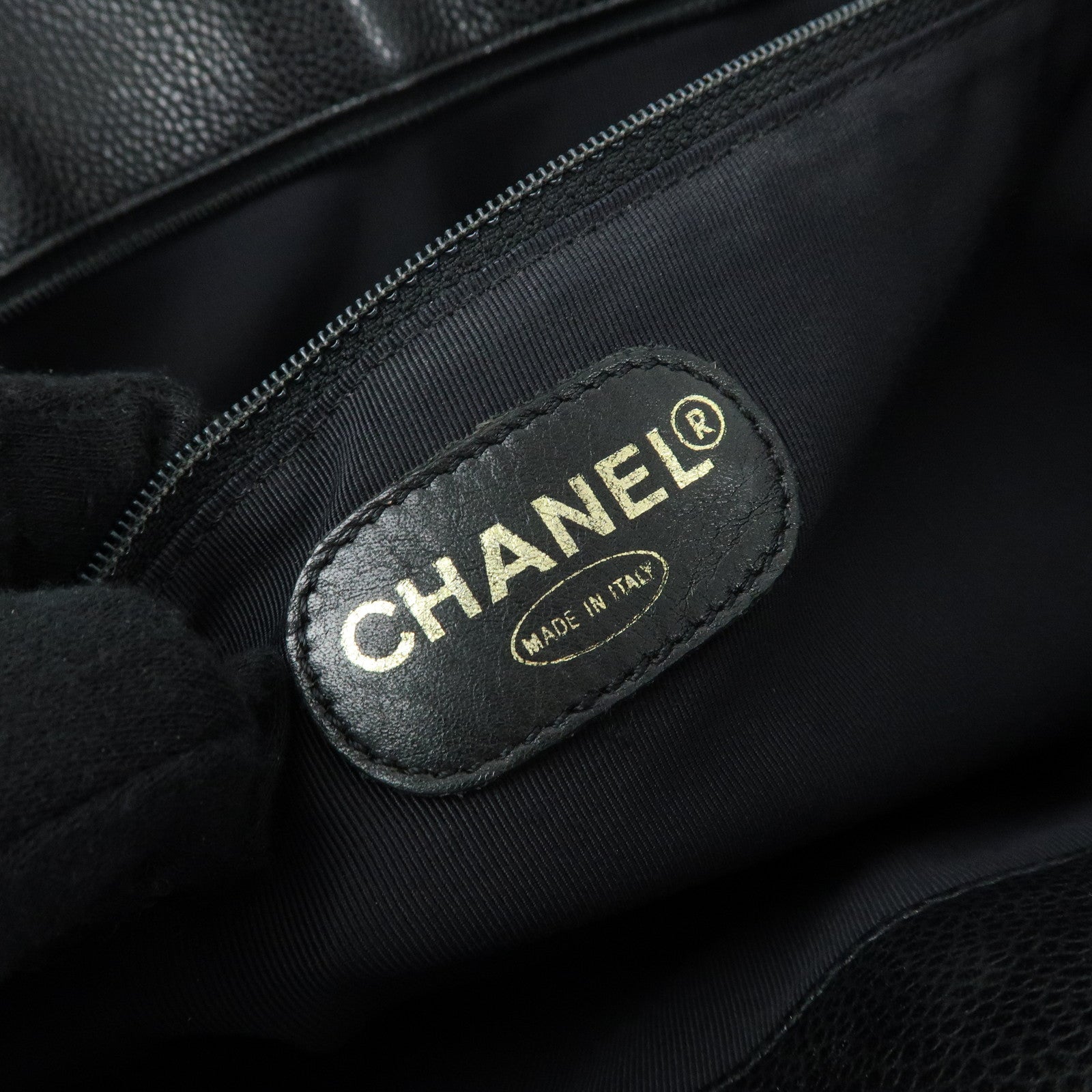 CHANEL COCO Mark Caviarskin Tote Bag Shoulder Bag Black