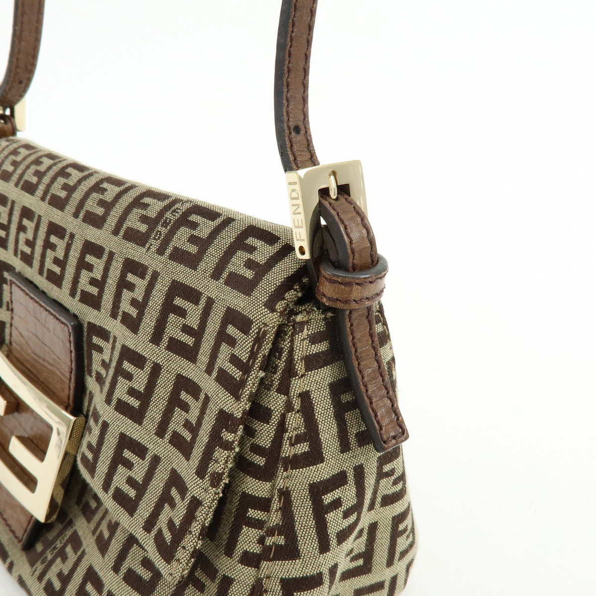 FENDI Mini Mamma Baguette Zucchino Canvas Leather Shoulder Bag 8BR180