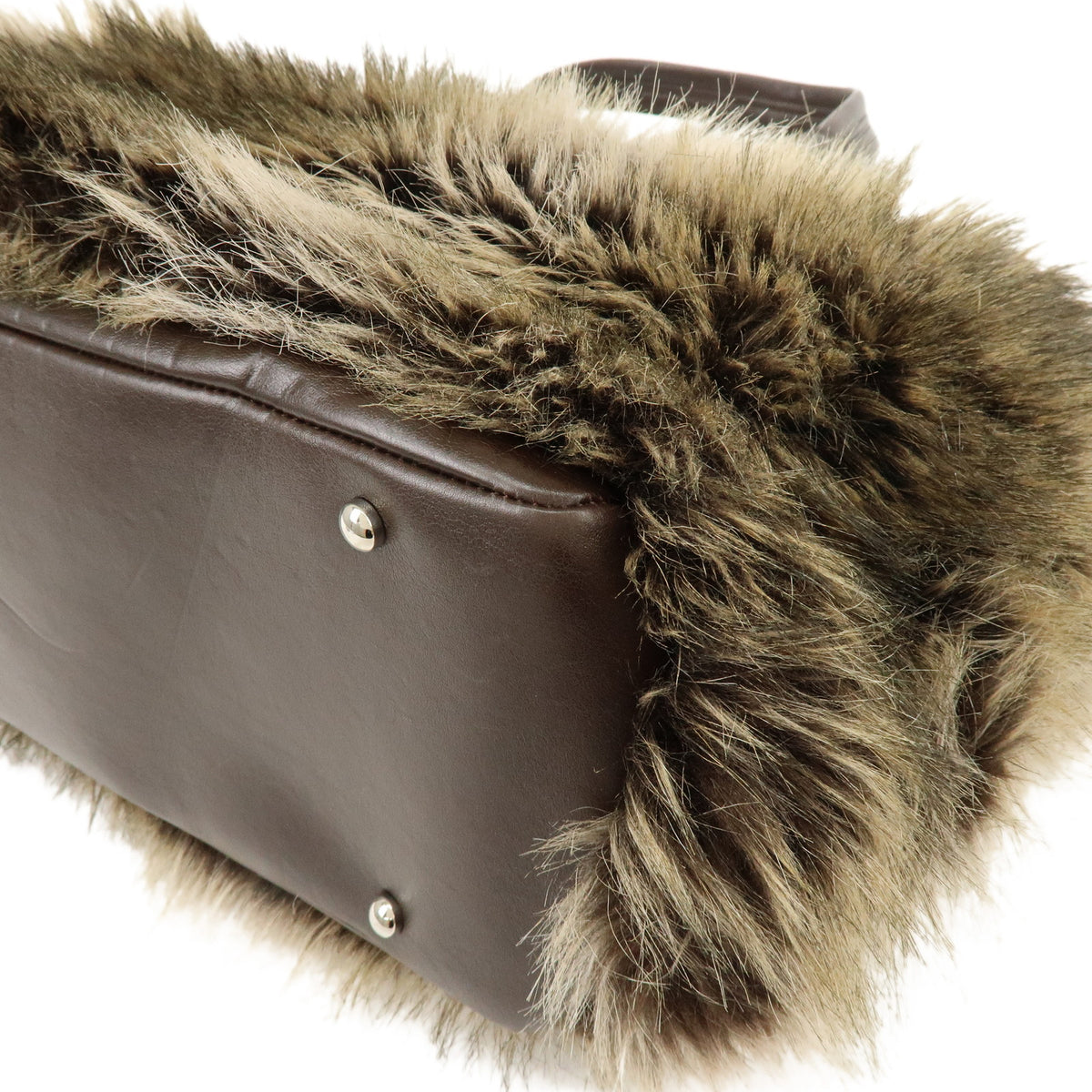 CHANEL Paris Biarritz Fur Leather Tote Bag Shoulder Bag Brown Beige