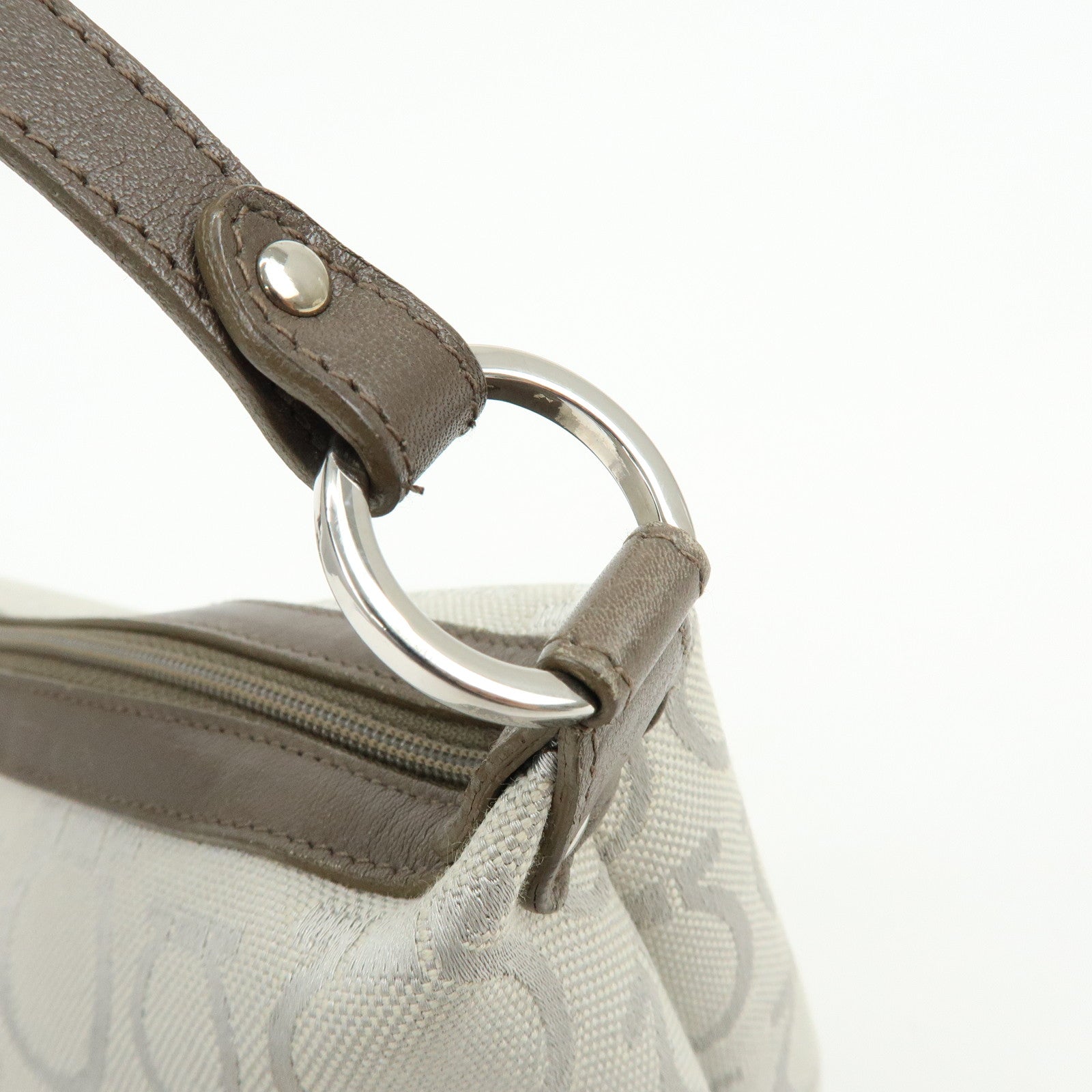 Ferragamo Gancini Canvas Leather Hand Bag Accessory Pouch Beige