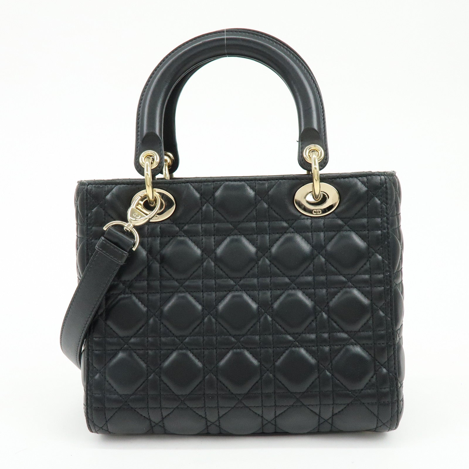 Christian Dior Lady Dior Cannage Lamb skin 2Way Hand Shoulder Bag Black
