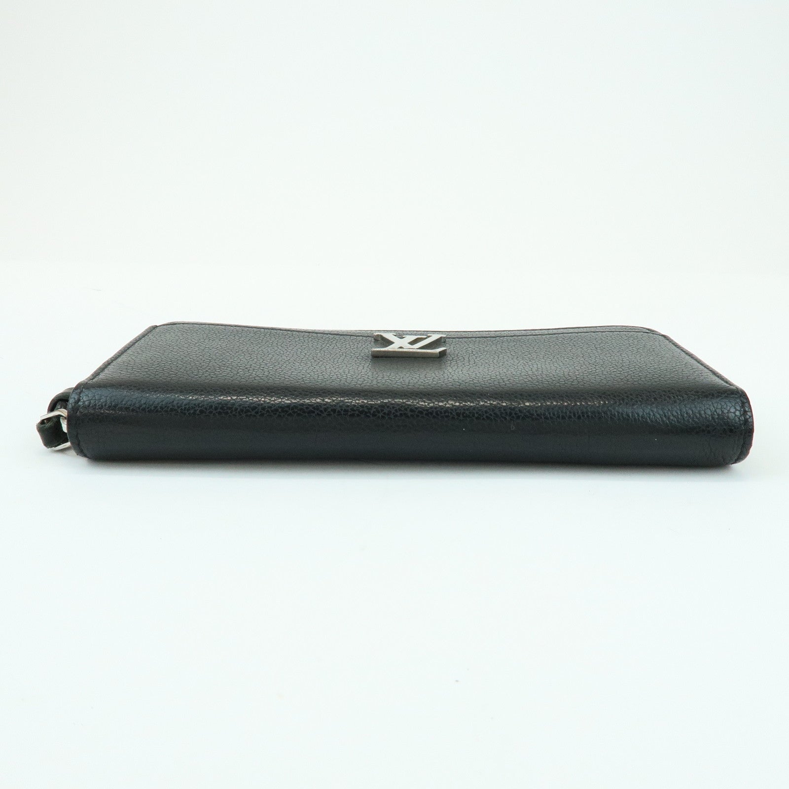 Louis Vuitton Leather Lockme Round Zippy Long Wallet Noir M62622