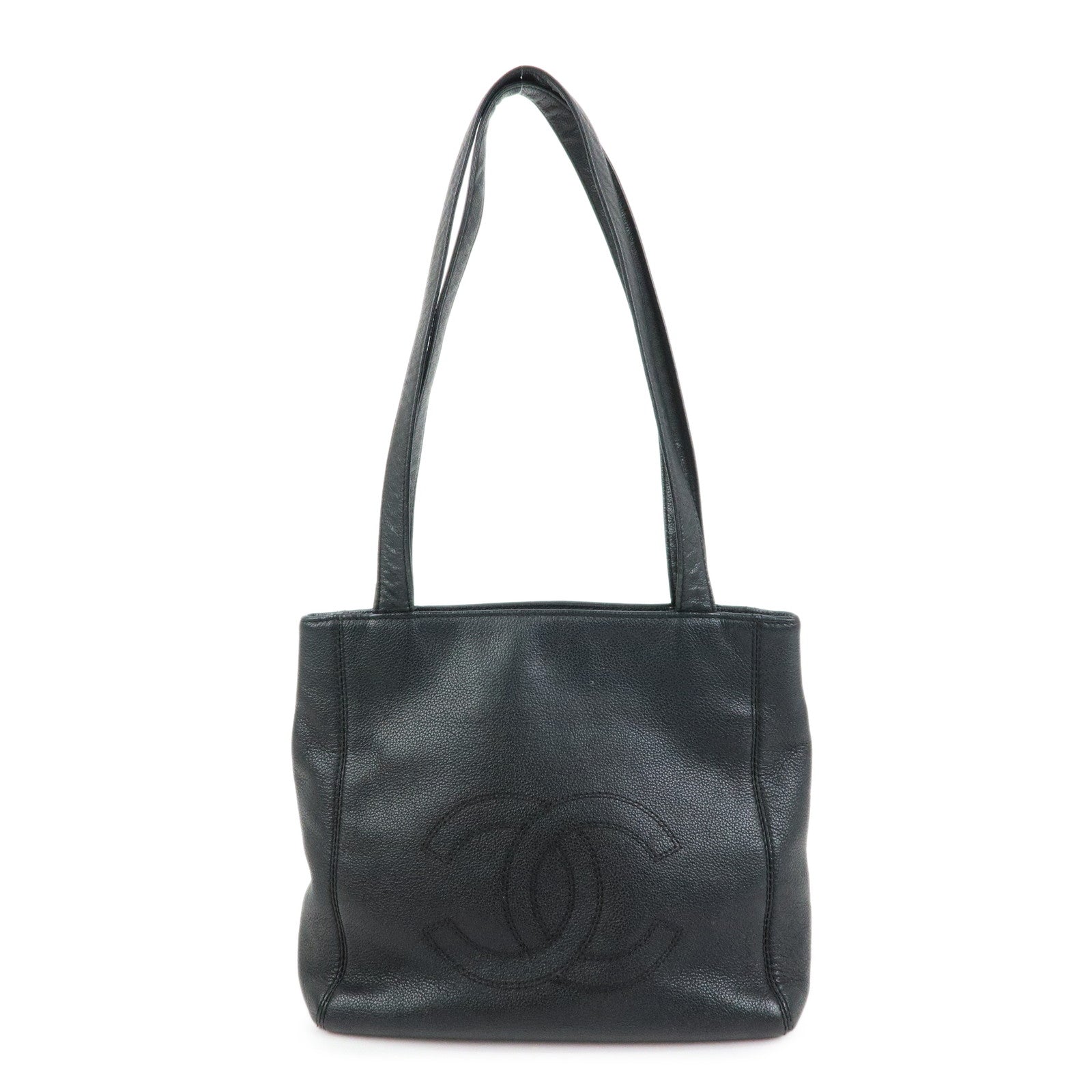 CHANEL COCO Mark Calf Skin Leather Tote Bag Shoulder Bag Black