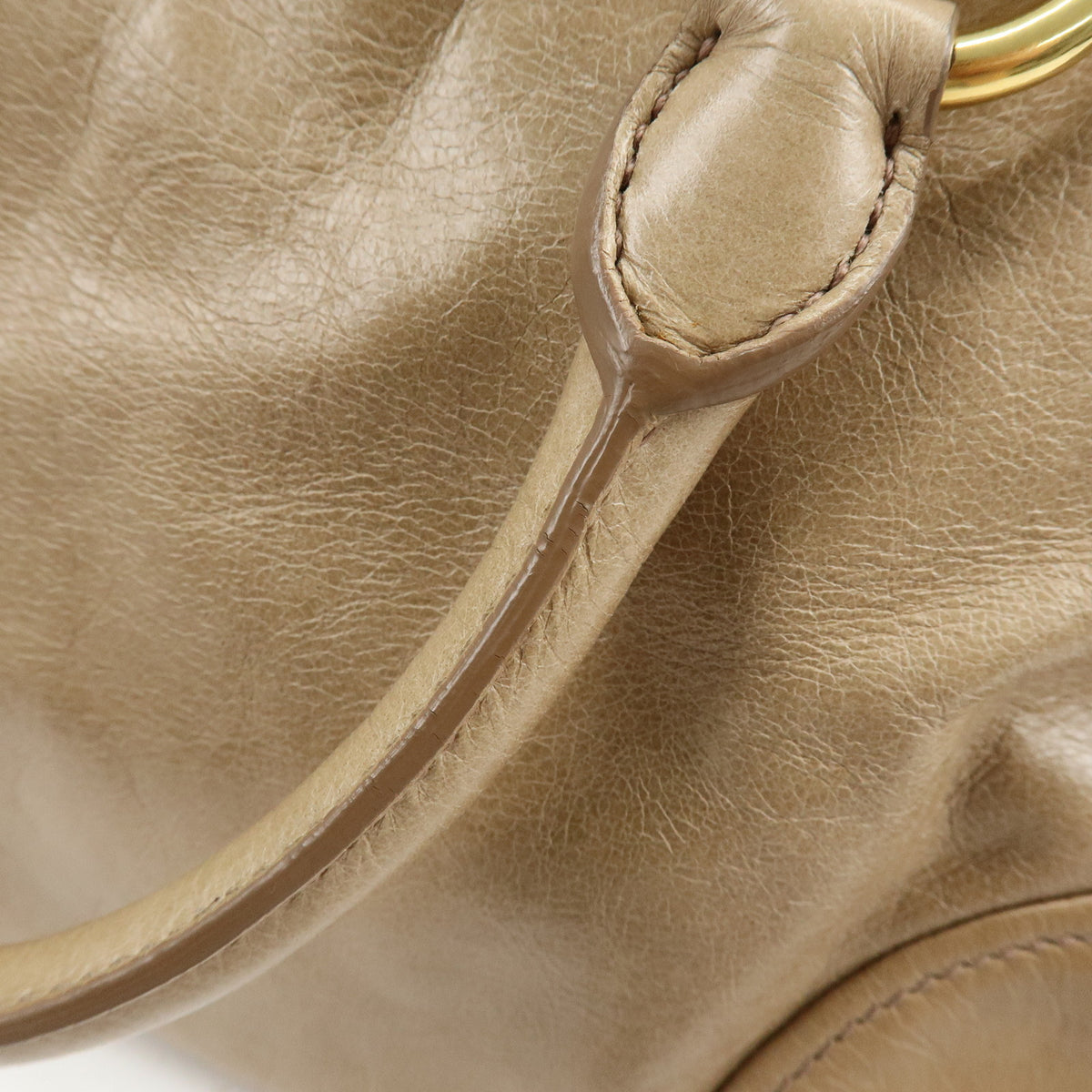 MIU MIU Leather 2Way Bag Hand Bag Shoulder Bag Key Ring Beige RN1127