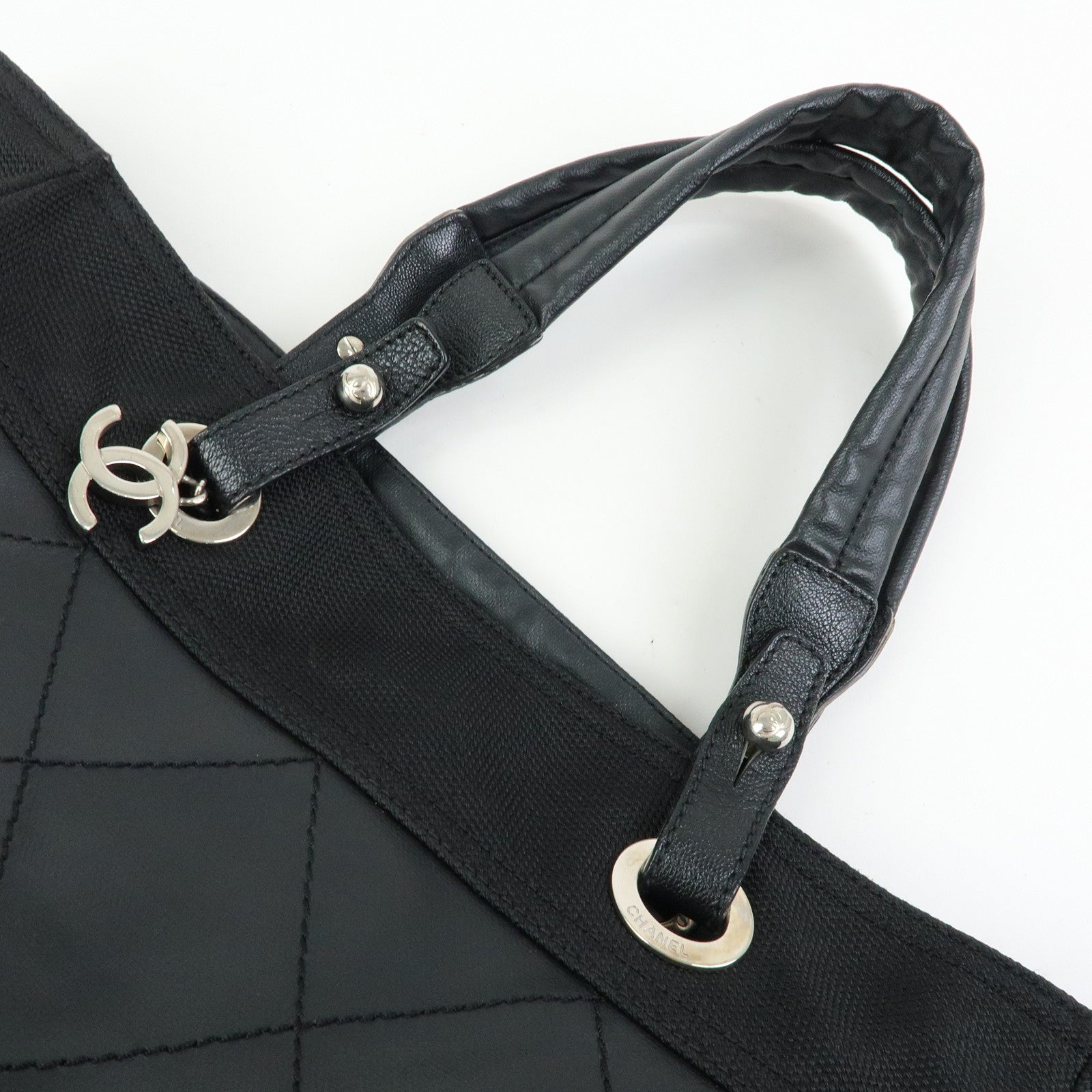 CHANEL Paris Biarritz MM PVC Leather Tote Bag Hand Bag Black A34209