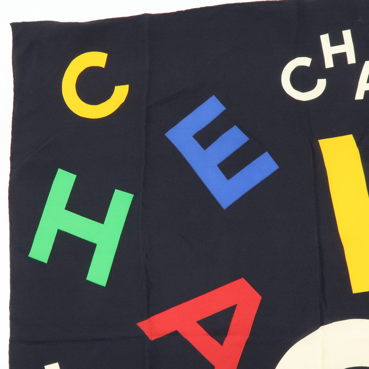 CHANEL Logo Silk 100% Scarf Black Multicolor