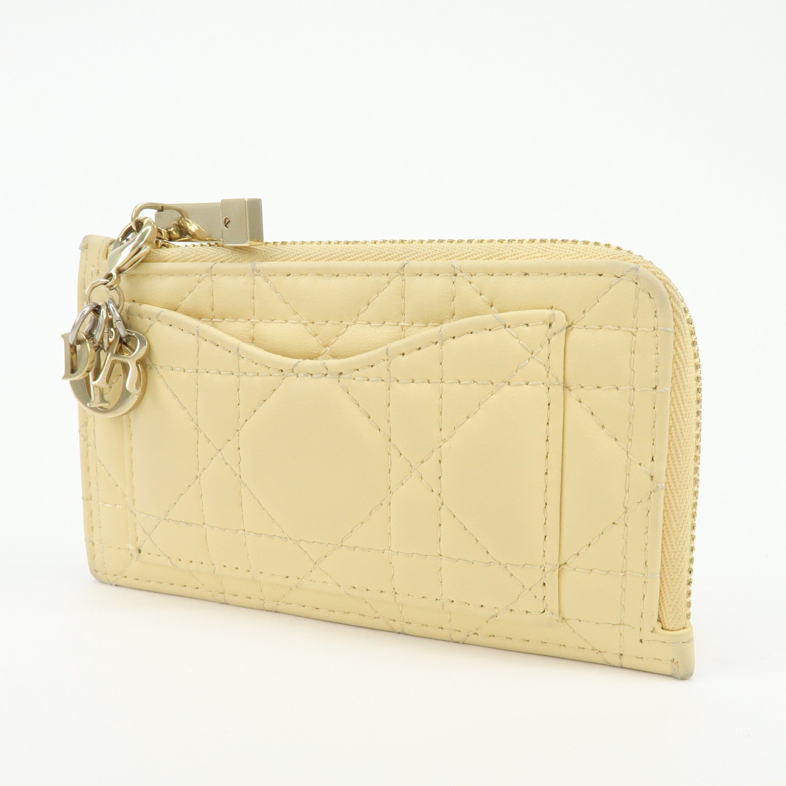 Christian Dior Lady Dior Cannage Cosmos Lambskin Card Case Yellow