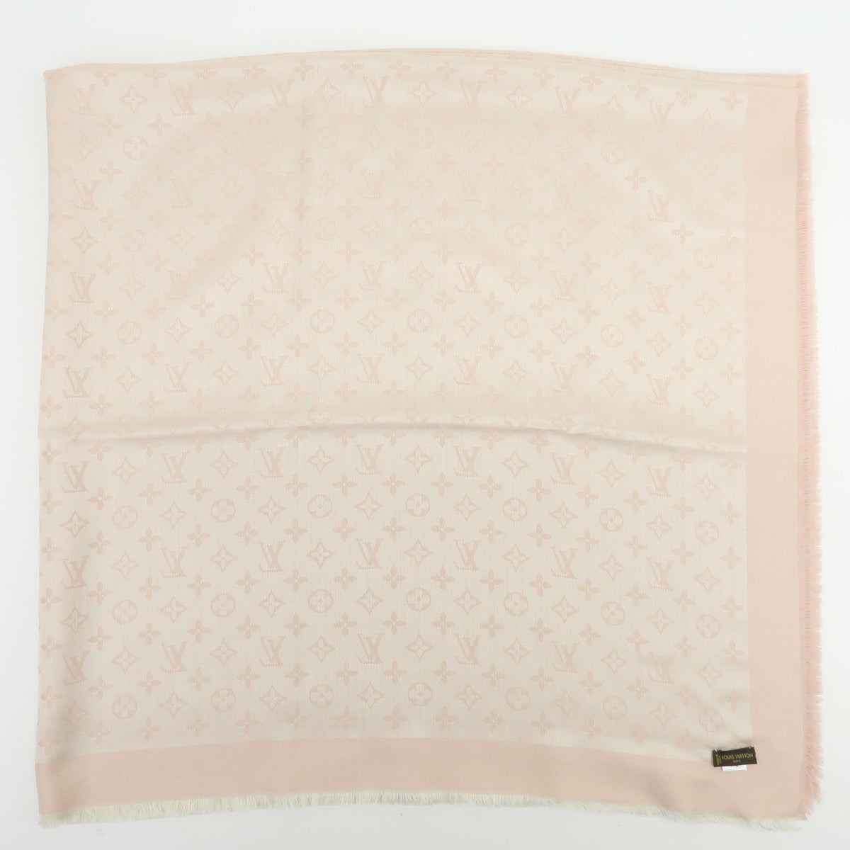 Louis Vuitton Monogram Silk Wool Scarf Shawl Light Pink